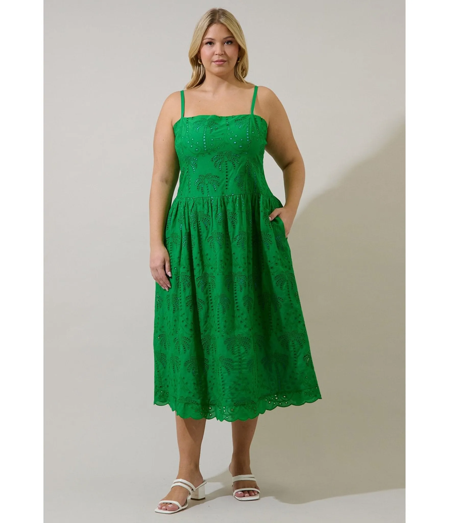 Plus Size Green Eyelet Midi Dress sold by Unique Vintage