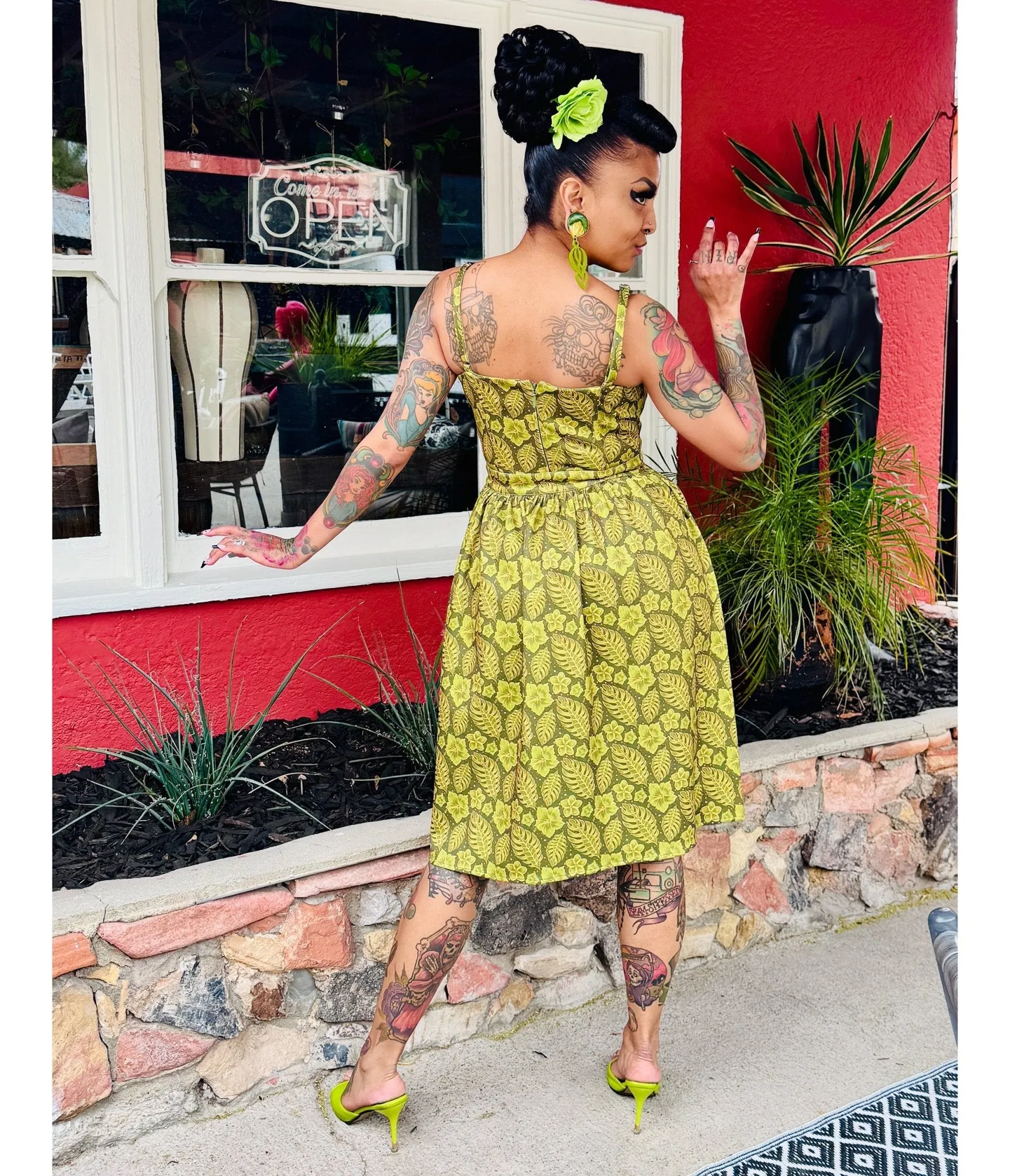 Rockin Bettie Lime Green Tiki Romper sold by Unique Vintage product image thumbnail 2