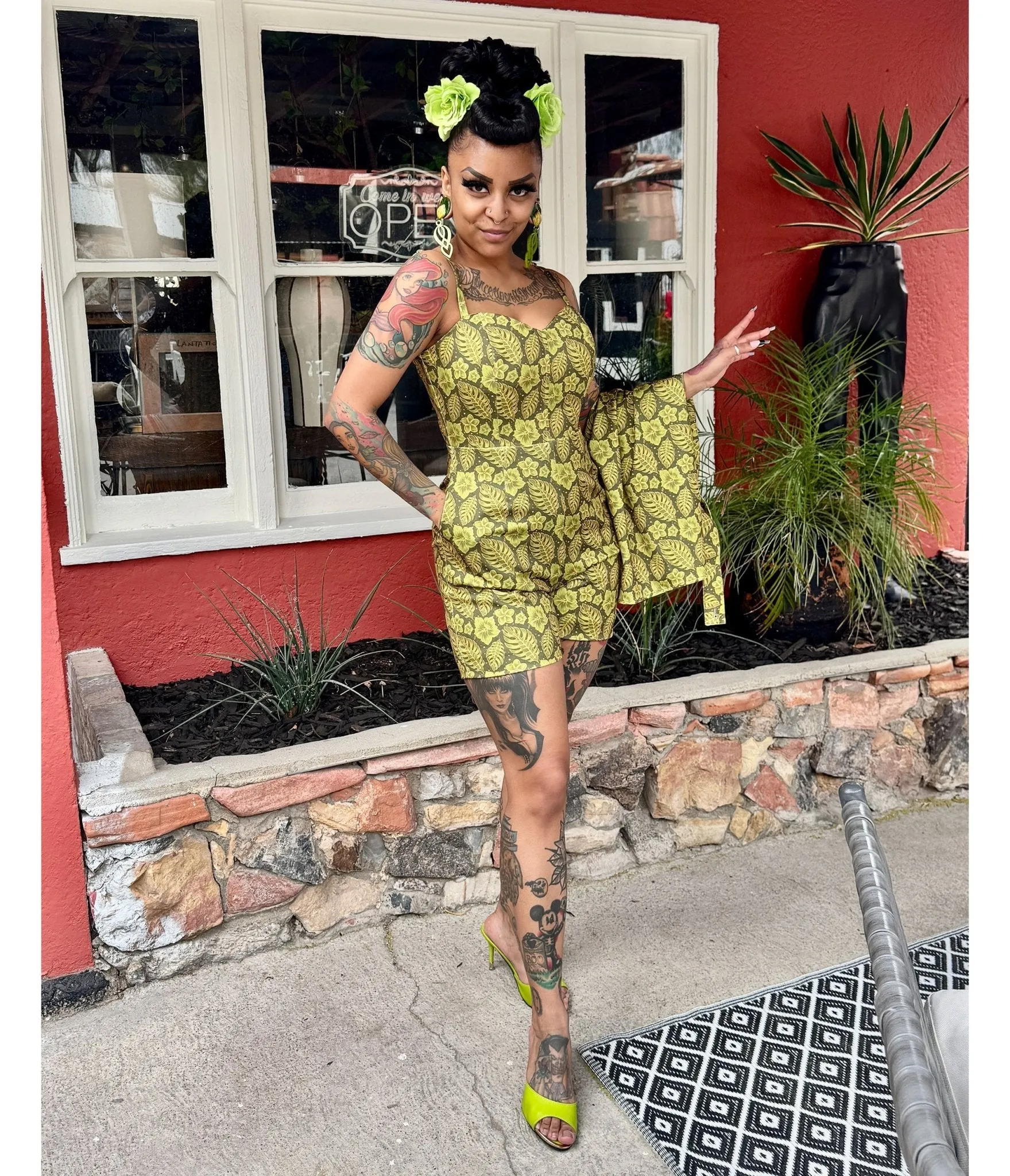 Rockin Bettie Lime Green Tiki Romper sold by Unique Vintage product image thumbnail 3