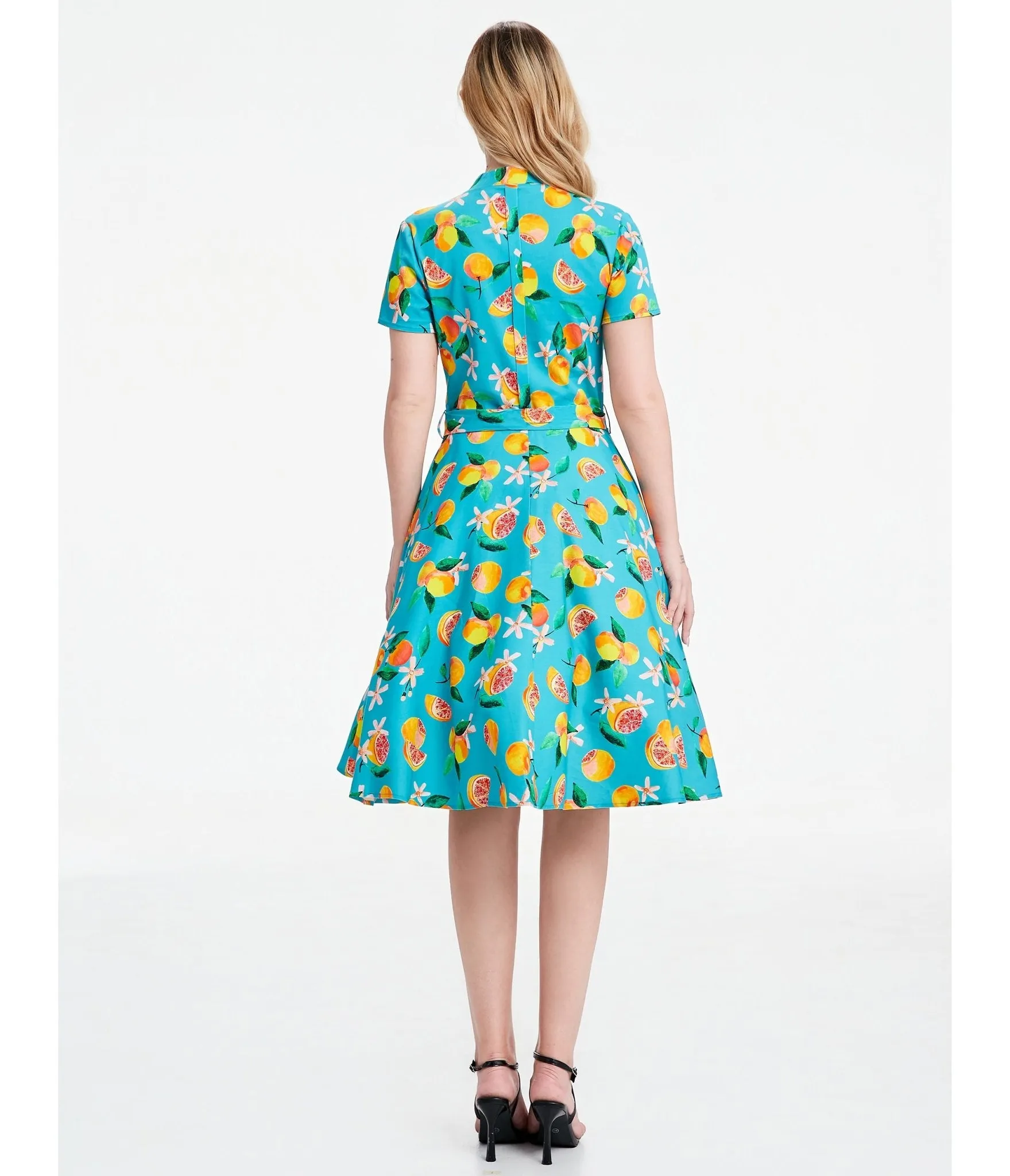 Turquoise Grapefruit Groove Rose Swing Dress sold by Unique Vintage product image thumbnail 2