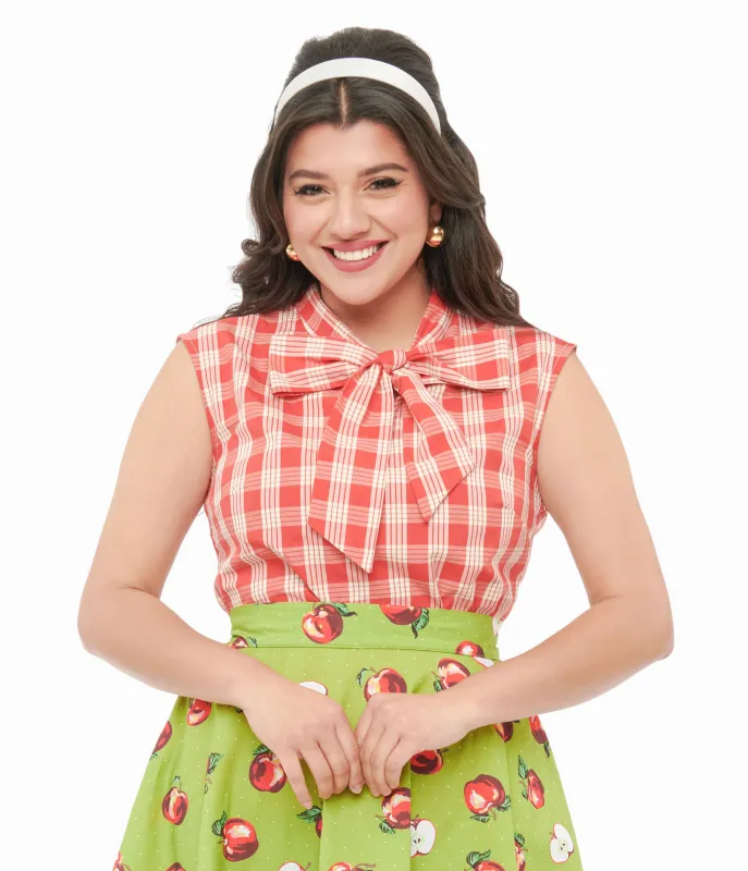 Retrolicious 1950s Red & White Gingham Cotton Bow Top made by Retrolicious