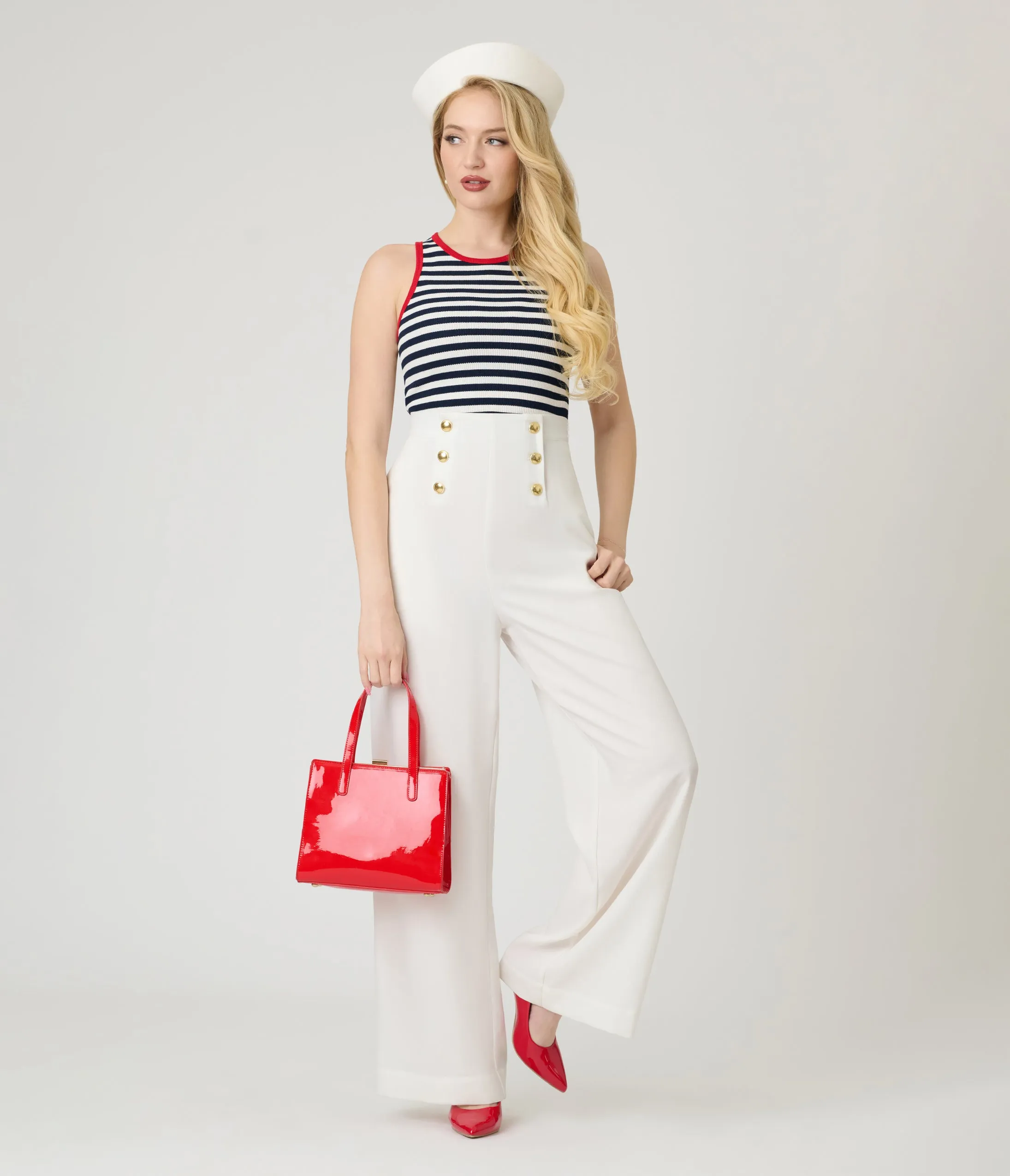 Navy & White Stripe Crop Tank Top sold by Unique Vintage product image thumbnail 4