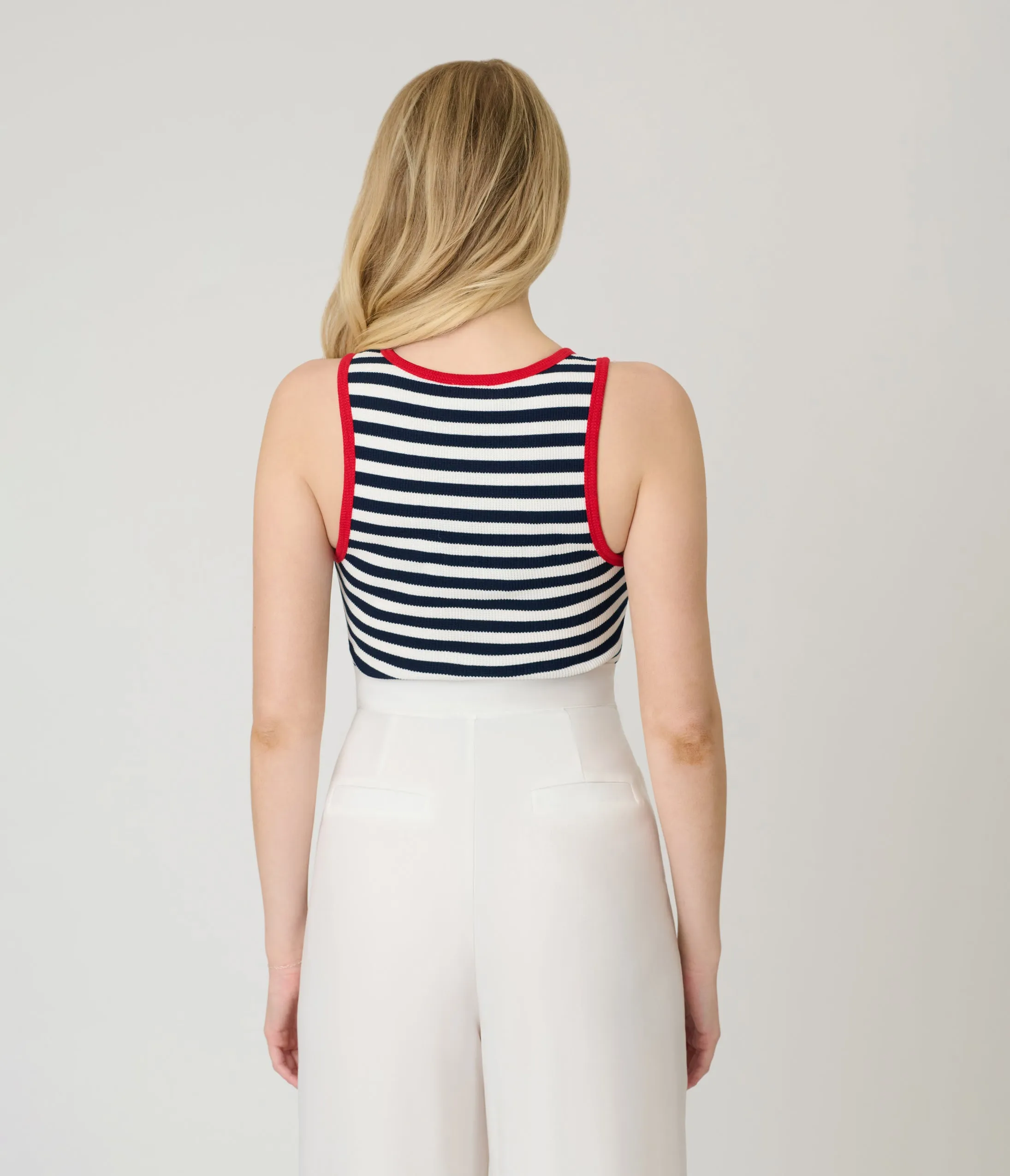 Navy & White Stripe Crop Tank Top sold by Unique Vintage product image thumbnail 2