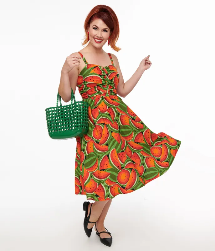 1950s Red & Green Watermelon Print Eden Fit & Flare Dress made by Unique Vintage