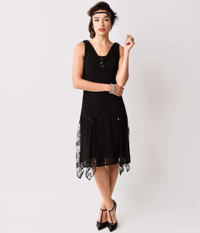 Unique Vintage 1920s Black Hemingway Flapper Dress made by Unique Vintage