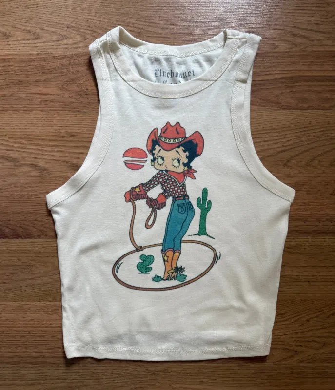 Betty Boop Cowgirl Cropped Graphic Tank made by Unique Vintage