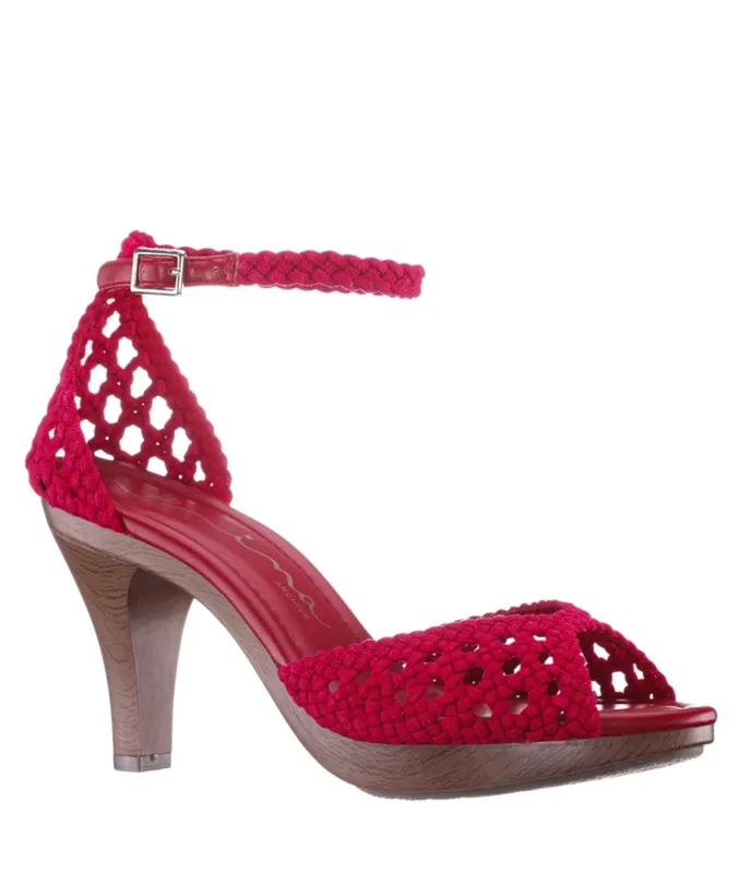 Red Woven Peep Toe Heels made by Unique Vintage