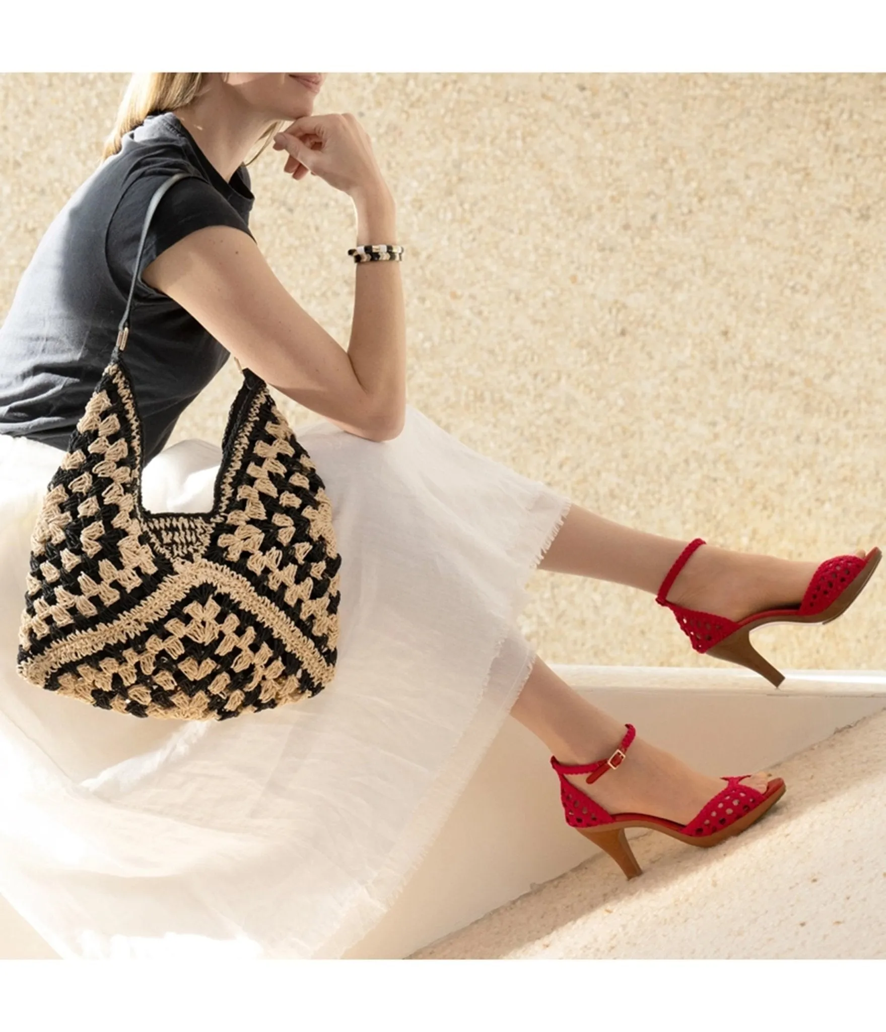 Red Woven Peep Toe Heels sold by Unique Vintage product image thumbnail 3