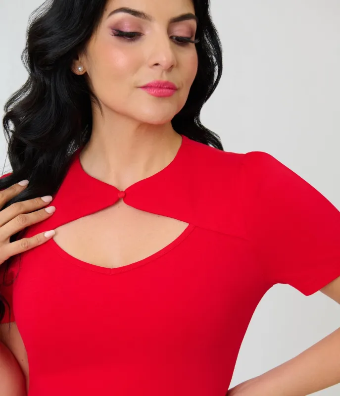 Red Cut Out Button Top made by Unique Vintage