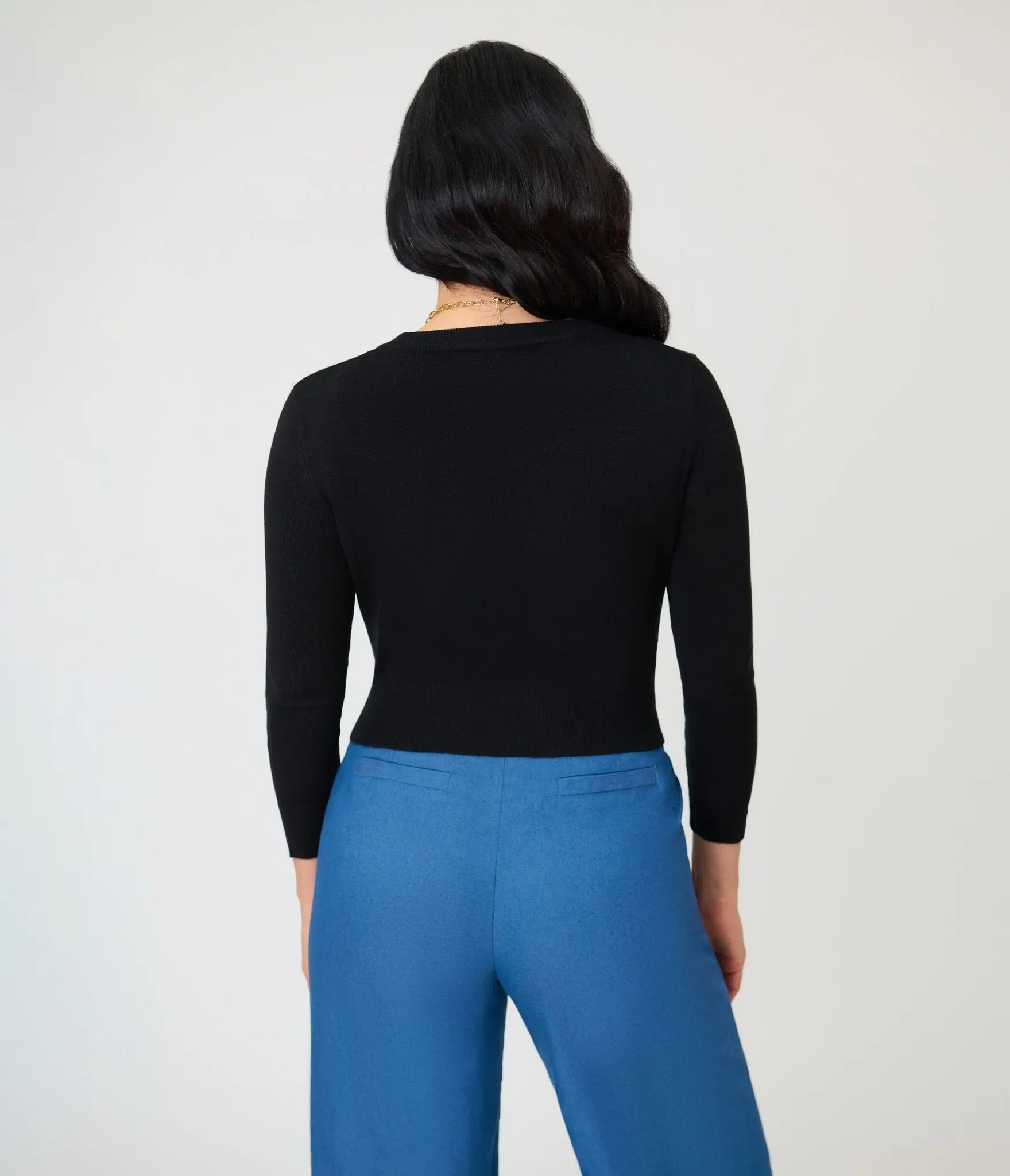 Black Three Quarter Sleeve Crop Cardigan sold by Unique Vintage product image thumbnail 2