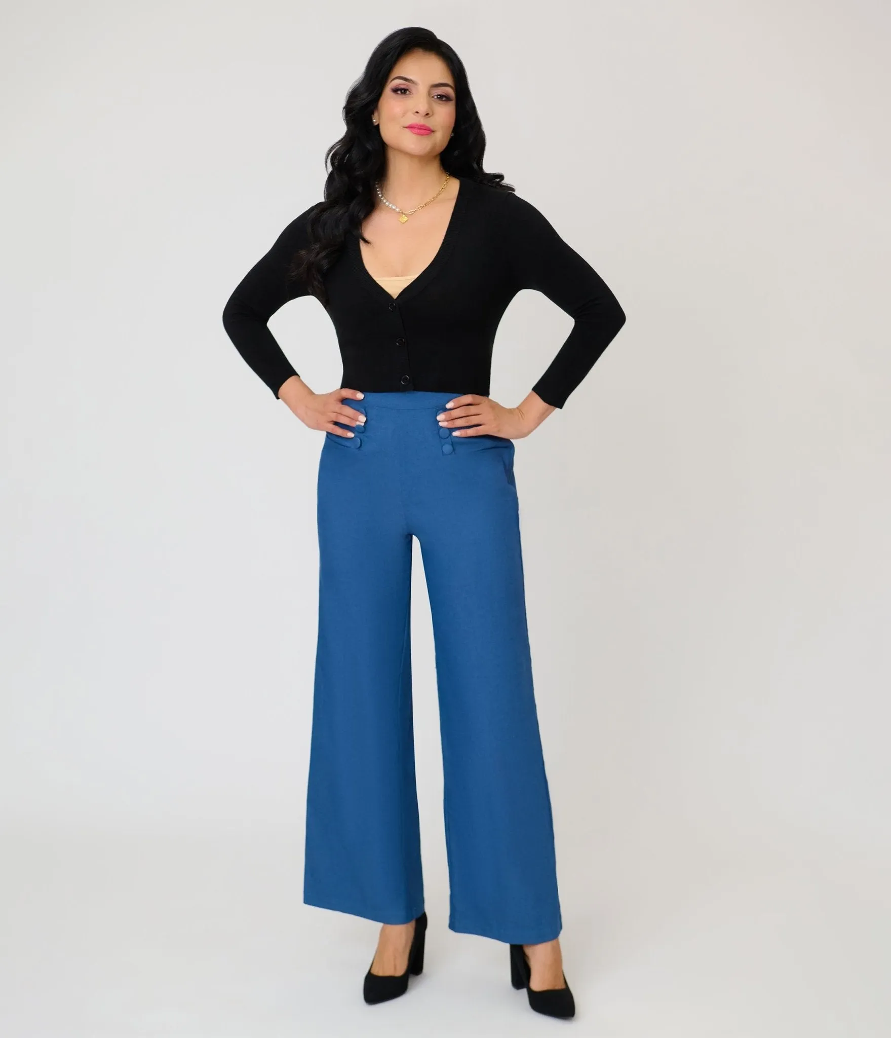Black Three Quarter Sleeve Crop Cardigan sold by Unique Vintage product image thumbnail 5