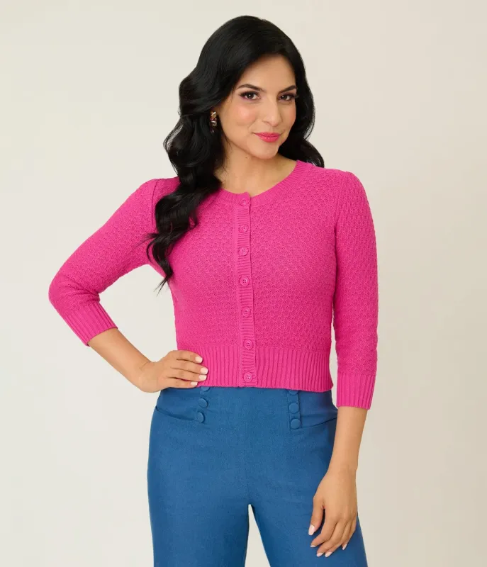 Retro Style Magenta Crochet Cardigan made by Unique Vintage