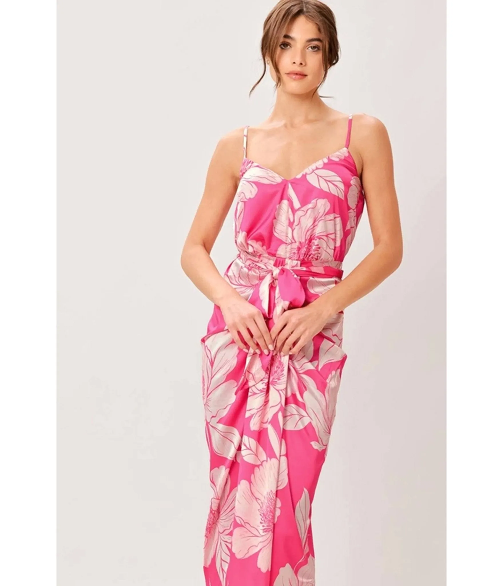 Pink Floral Sarong Midi Dress sold by Unique Vintage product image thumbnail 4