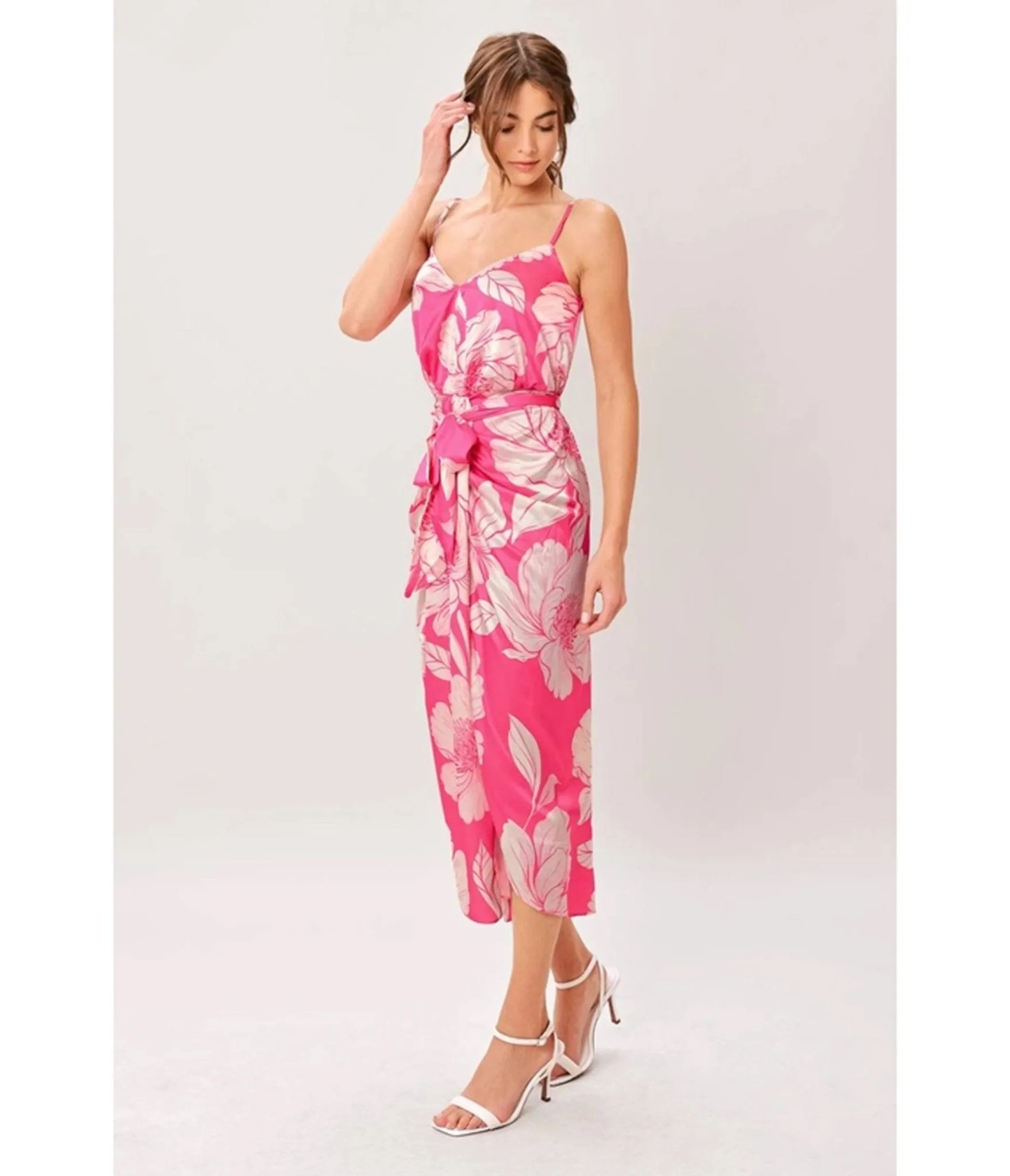 Pink Floral Sarong Midi Dress sold by Unique Vintage product image thumbnail 5