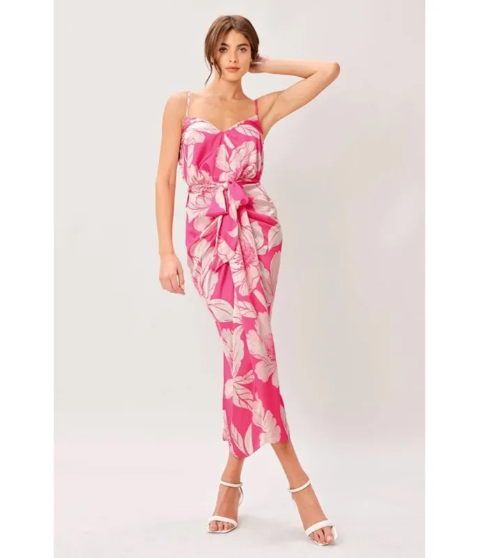 Pink Floral Sarong Midi Dress made by Flying Tomato