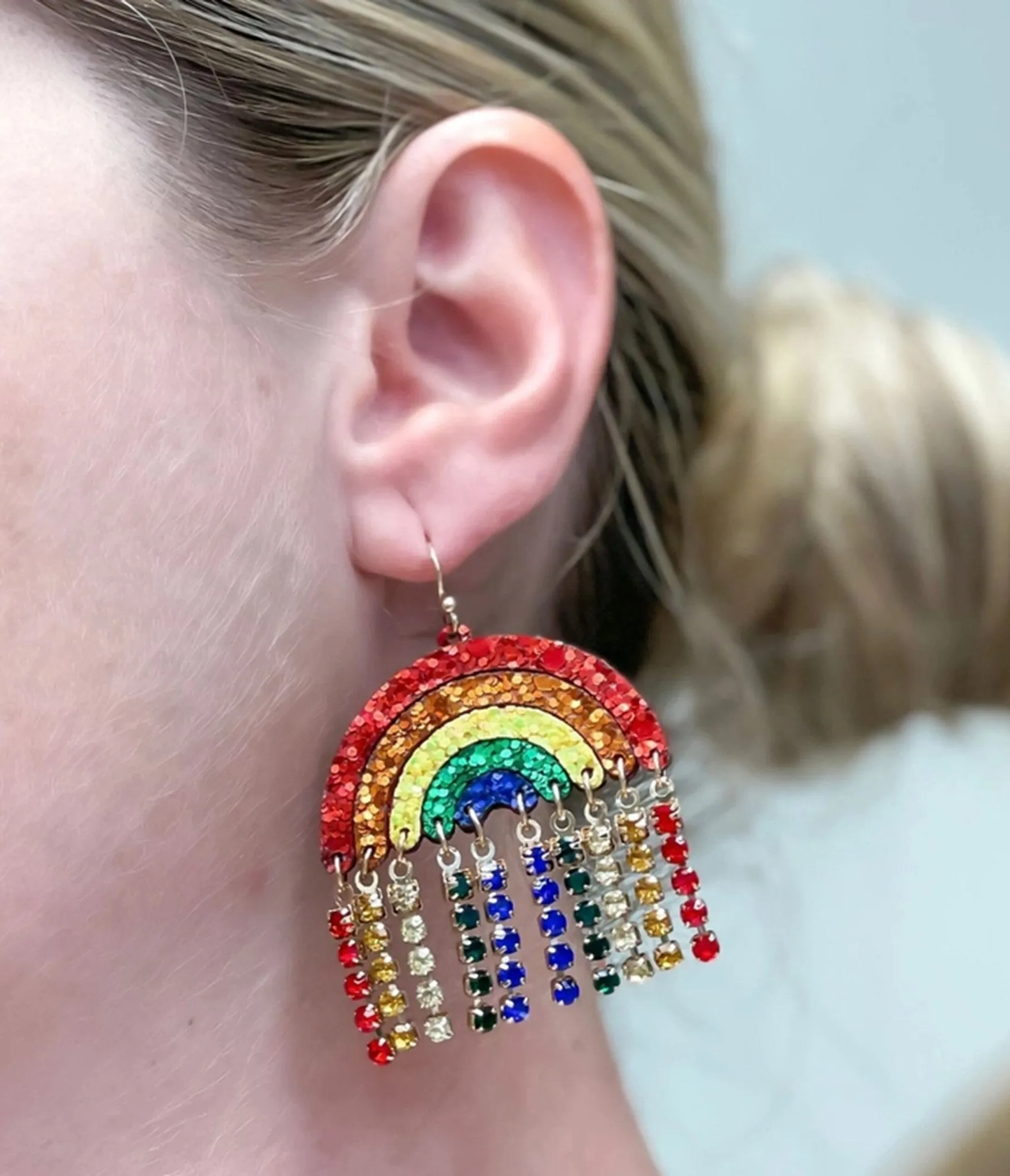 Glitter Rainbow Rhinestone Dangle Earrings sold by Unique Vintage product image thumbnail 2