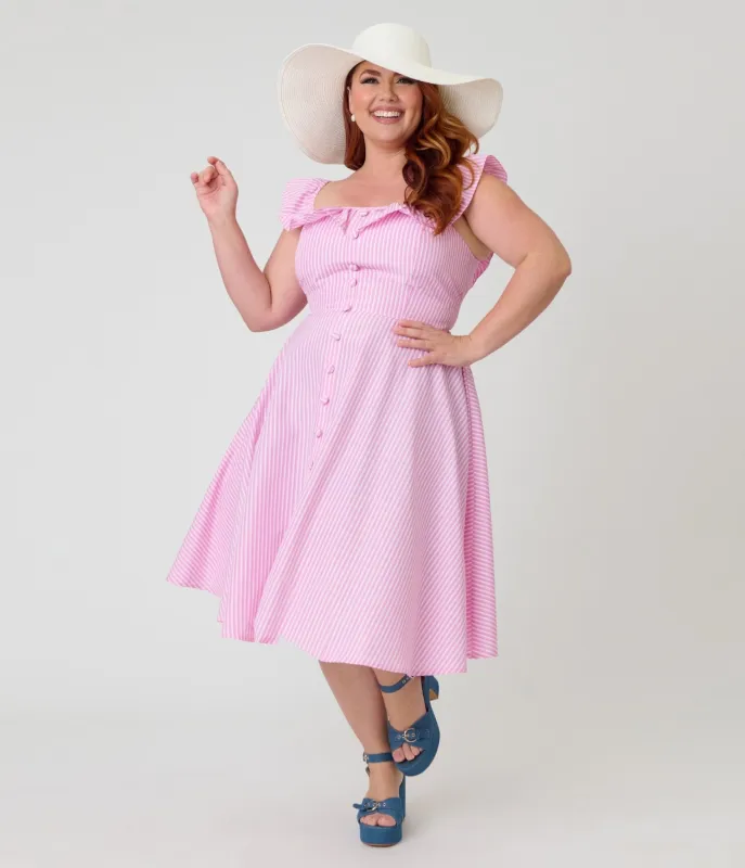 Magnolia Place Plus Size Pink Stripe Barbara Swing Dress made by Unique Vintage