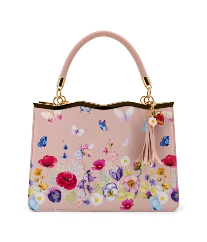 Blush Pink Floral Leatherette Handbag made by Unique Vintage