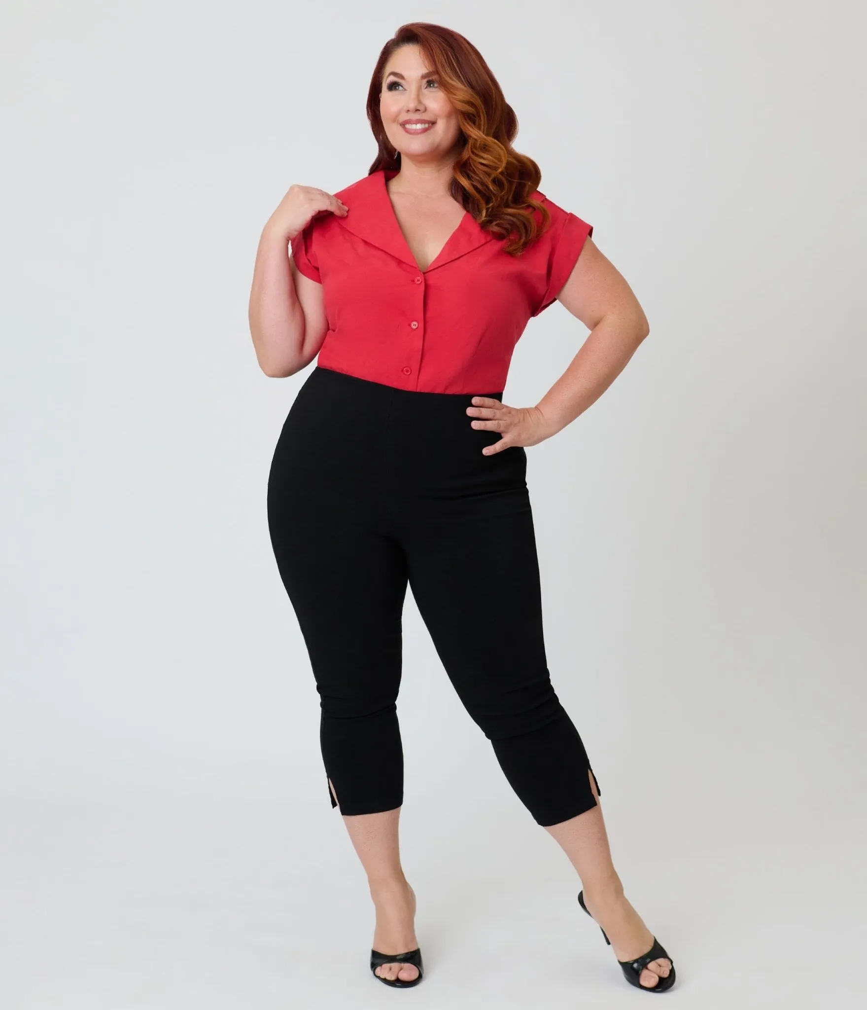 Unique Vintage Plus Size Red Twill Sleeveless Blouse sold by Unique Vintage product image thumbnail 4