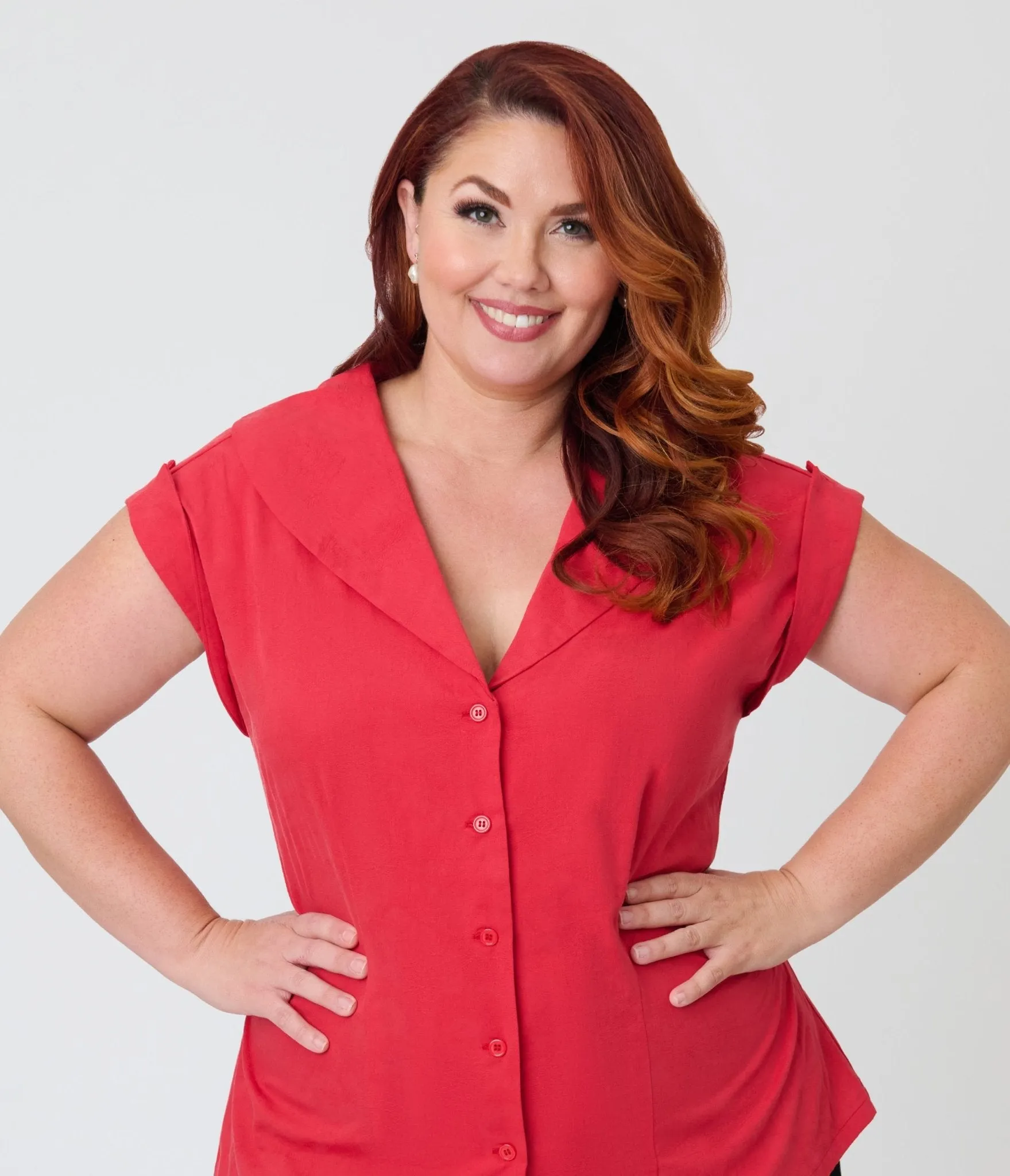 Unique Vintage Plus Size Red Twill Sleeveless Blouse sold by Unique Vintage product image thumbnail 3