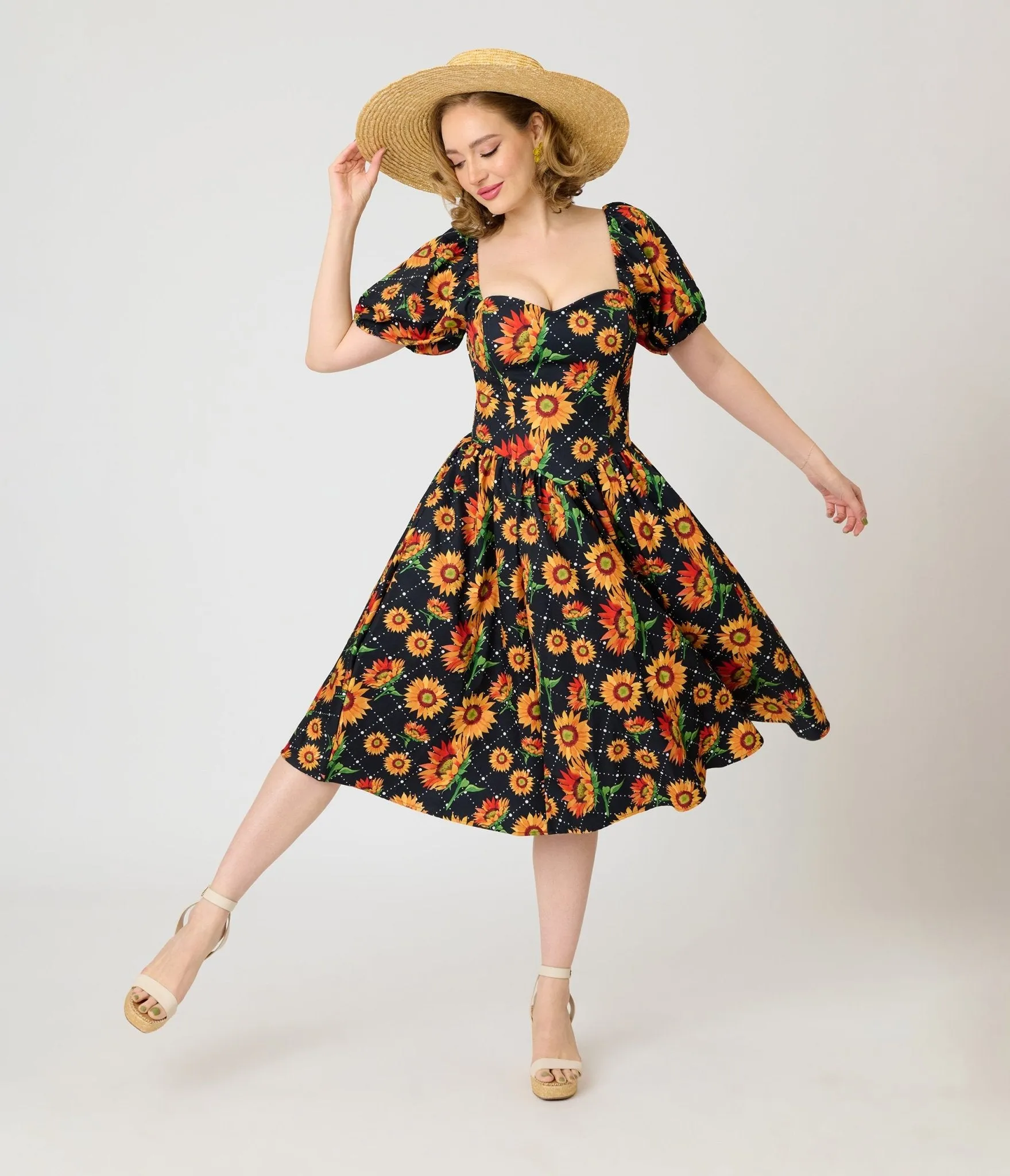 Smak Parlour Black & Sunflower Sweetheart Swing Dress sold by Unique Vintage product image thumbnail 3