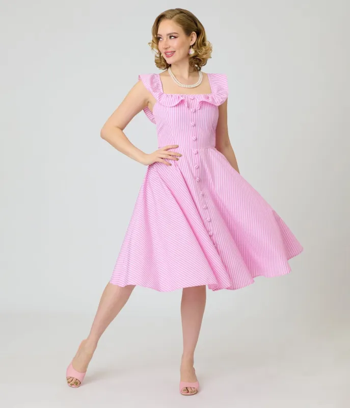 Magnolia Place Pink Stripe Barbara Swing Dress made by Unique Vintage
