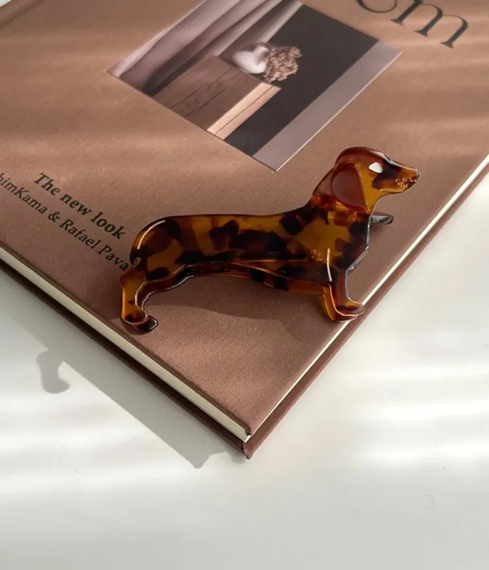 Brown Dachshund Hair Claw Clip made by Unique Vintage