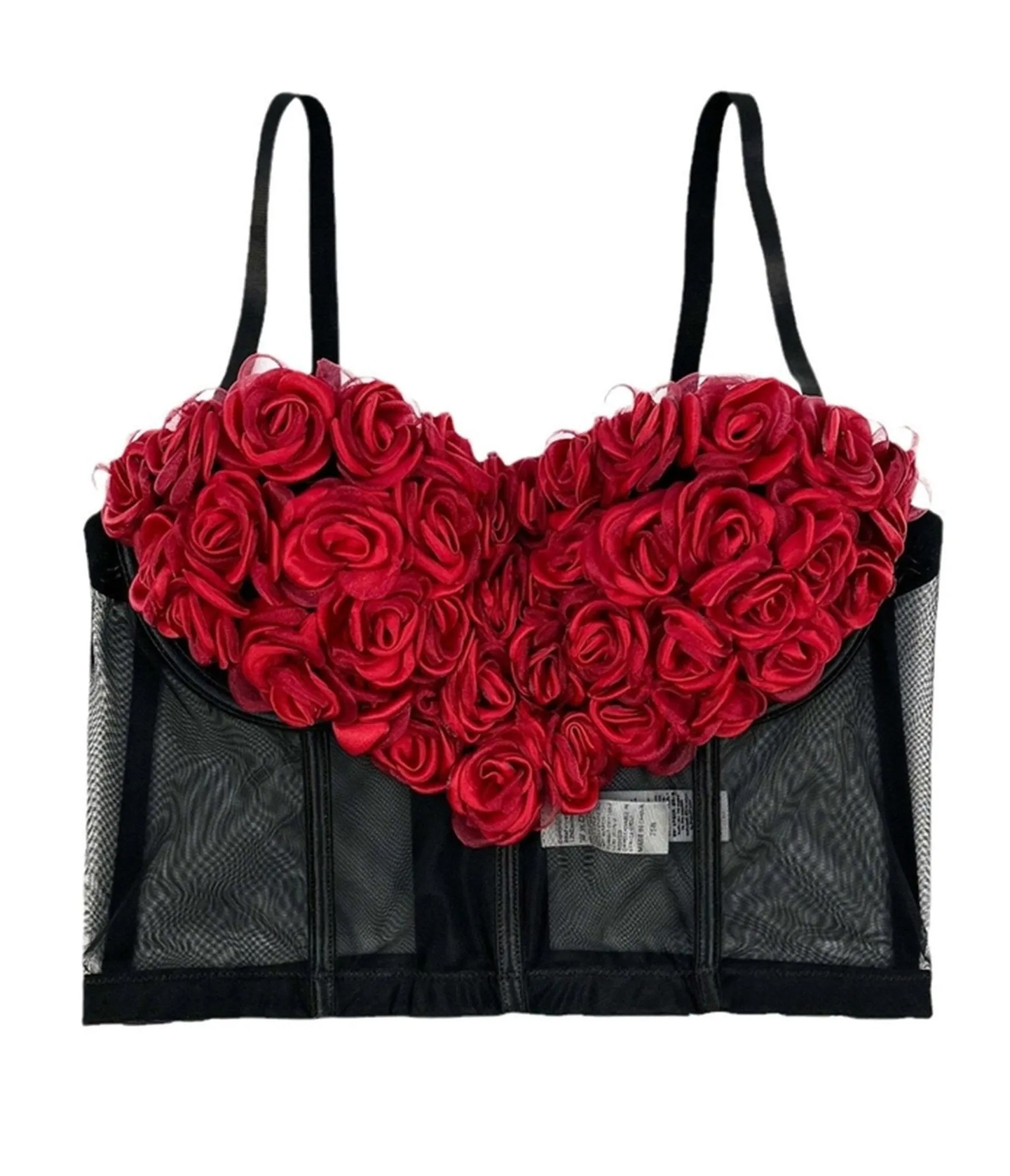 Black & Red Flowers Heart Bustier Crop Top sold by Unique Vintage product image thumbnail 2