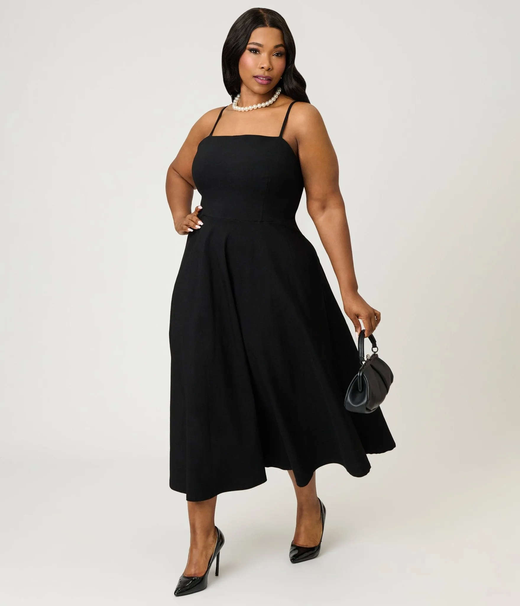 Unique Vintage Plus Size Black Spaghetti Strap Midi Dress sold by Unique Vintage product image thumbnail 4