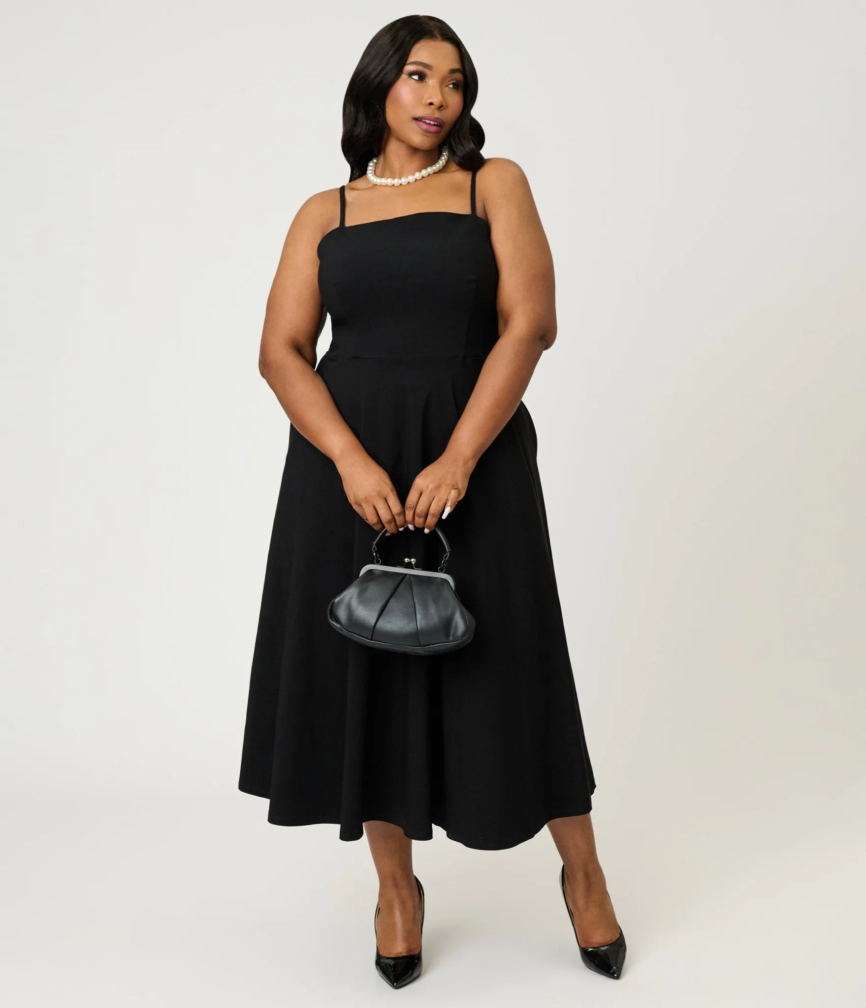 Unique Vintage Plus Size Black Spaghetti Strap Midi Dress sold by Unique Vintage product image thumbnail 3
