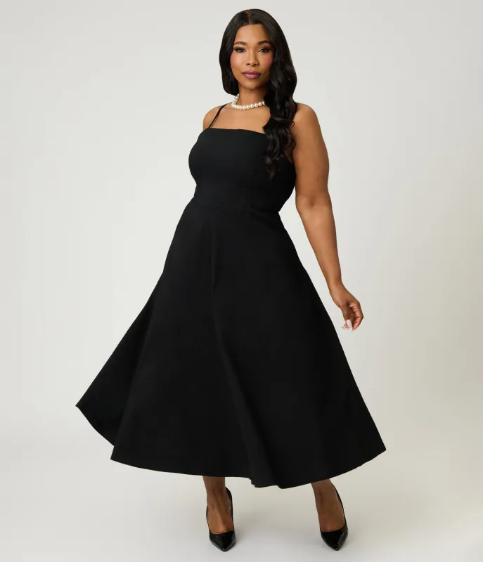 Unique Vintage Plus Size Black Spaghetti Strap Midi Dress made by Unique Vintage