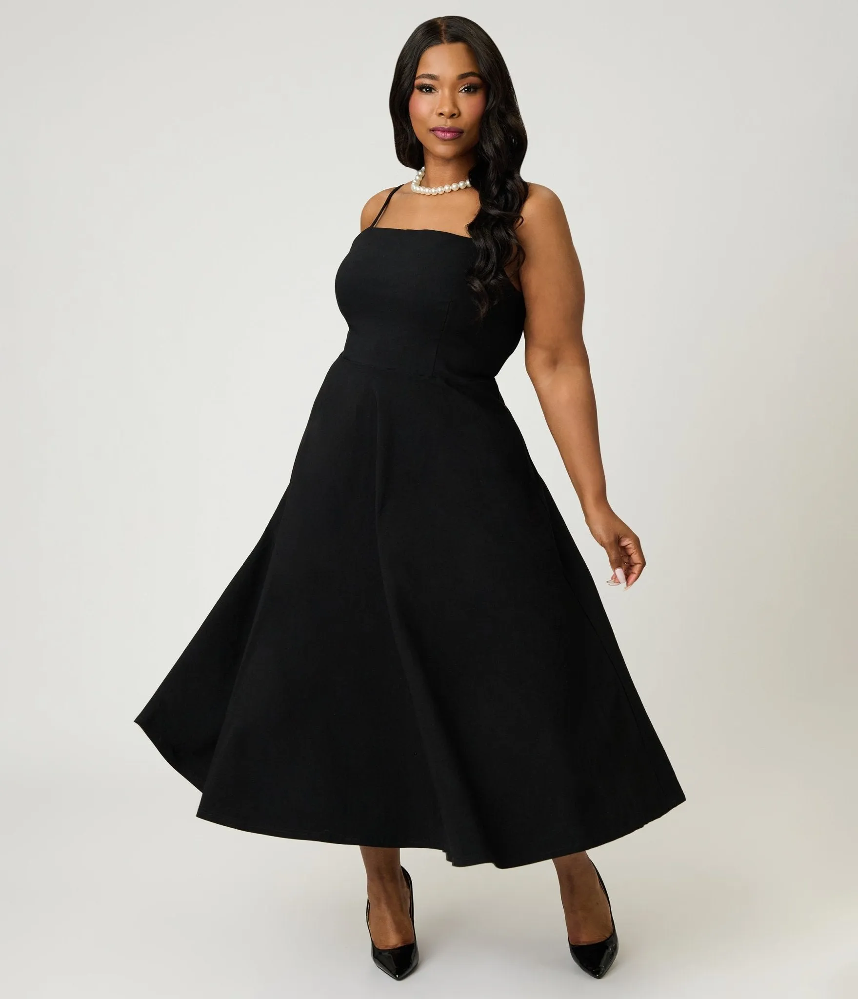 Unique Vintage Plus Size Black Spaghetti Strap Midi Dress sold by Unique Vintage