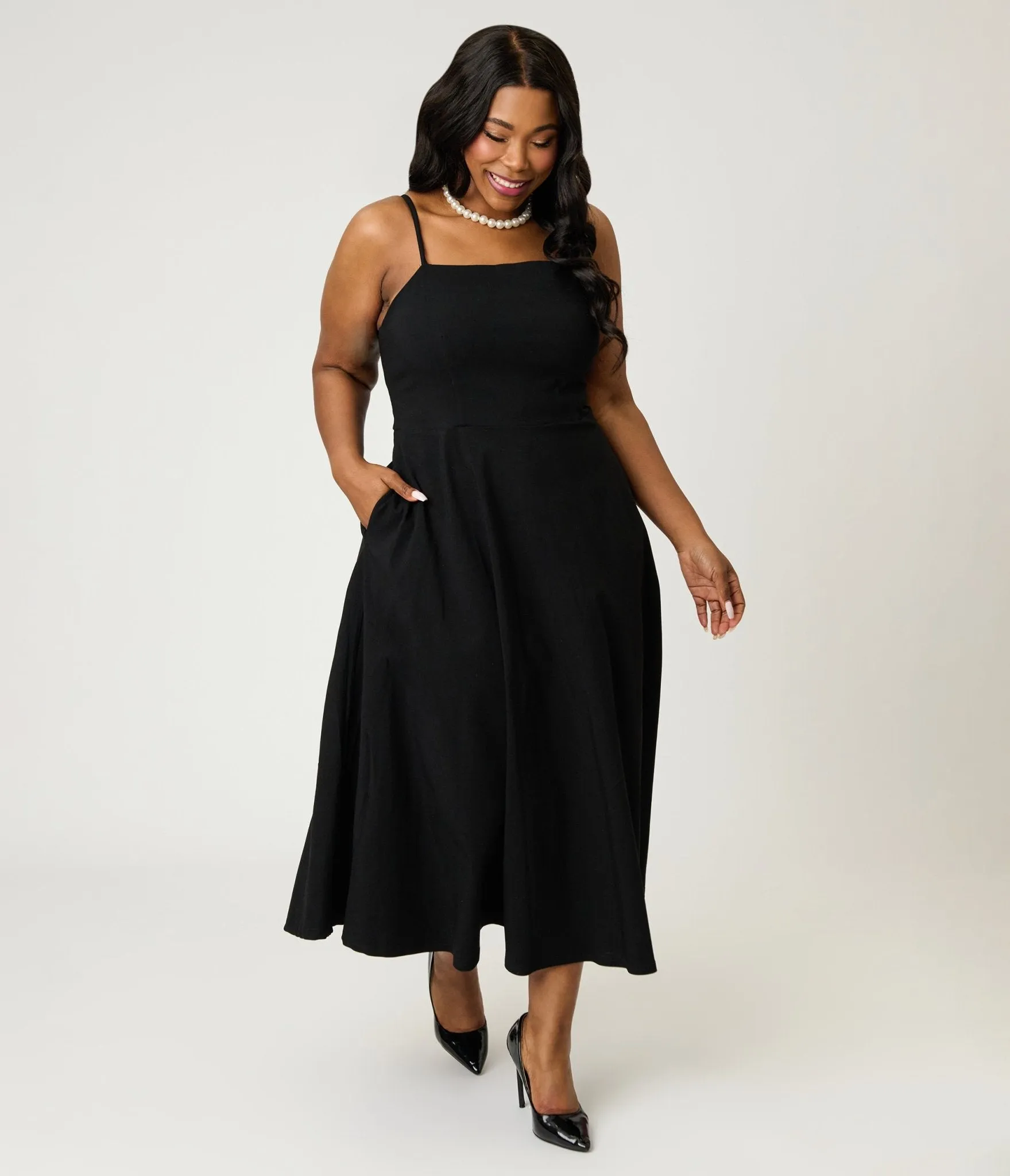 Unique Vintage Plus Size Black Spaghetti Strap Midi Dress sold by Unique Vintage product image thumbnail 5
