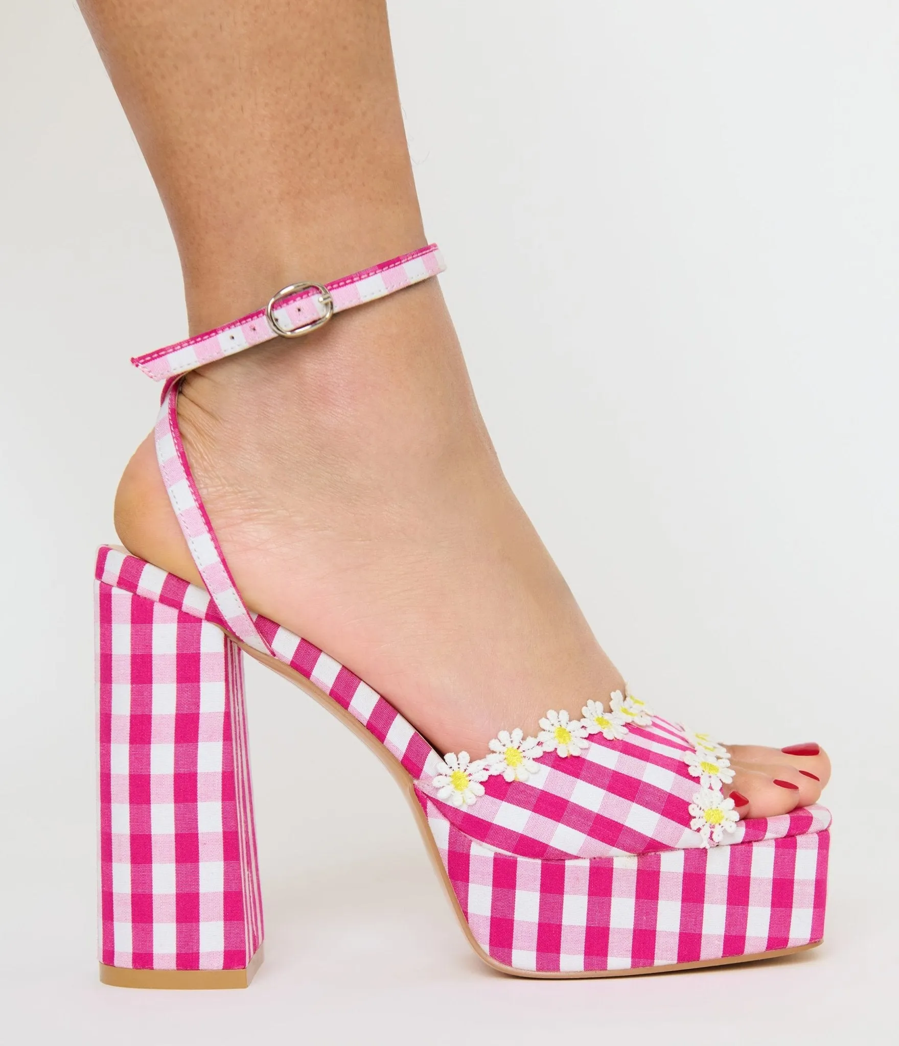 Unique Vintage Pink & White Gingham Platform Heels sold by Unique Vintage