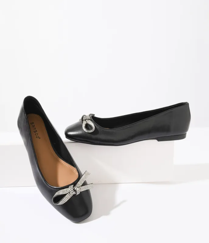 Black & Silver Rhinestone Bow Ballerina Flats made by Unique Vintage