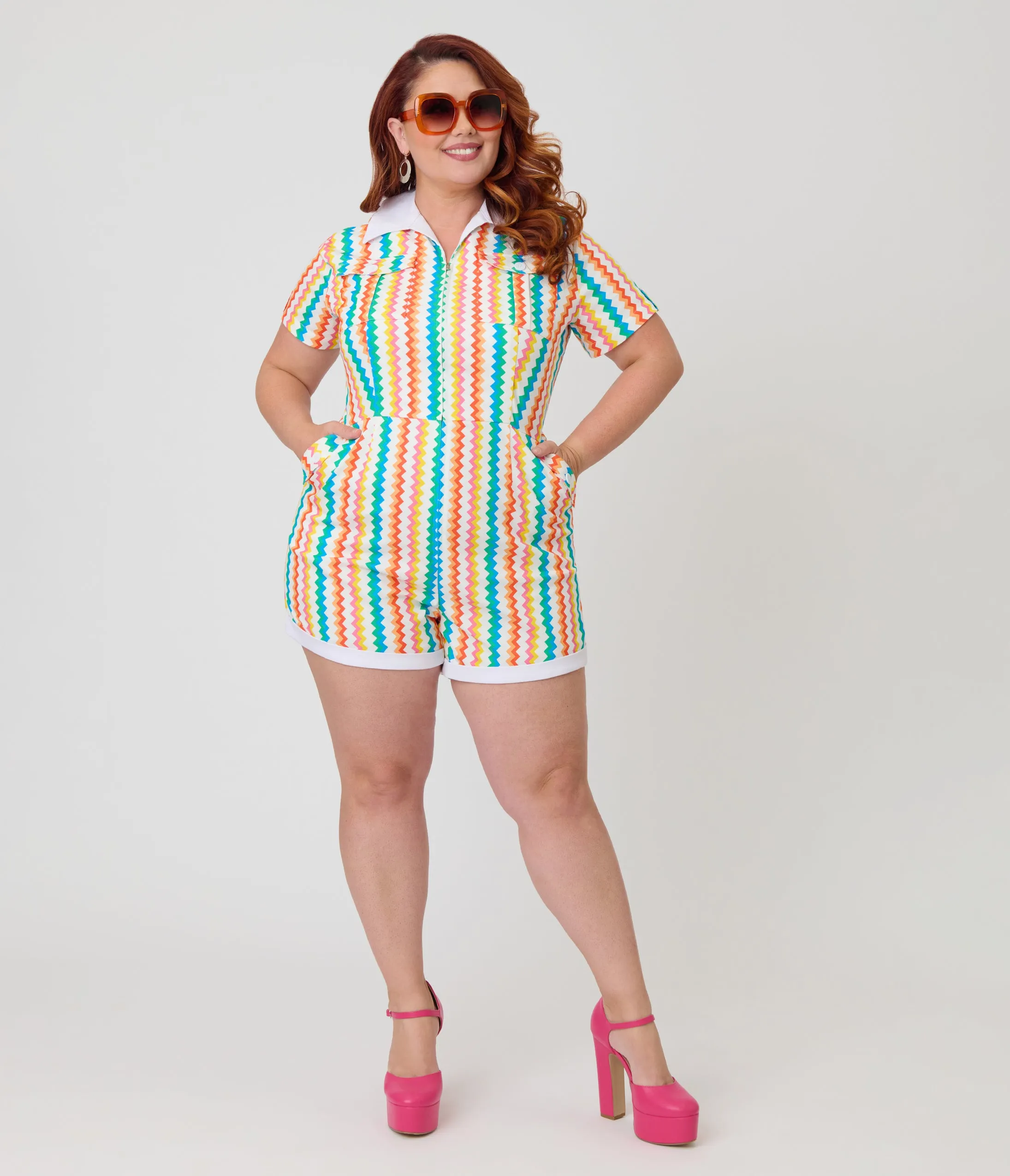 Unique Vintage Plus Size Rainbow Zigzag Stripe Mia Romper sold by Unique Vintage product image thumbnail 3