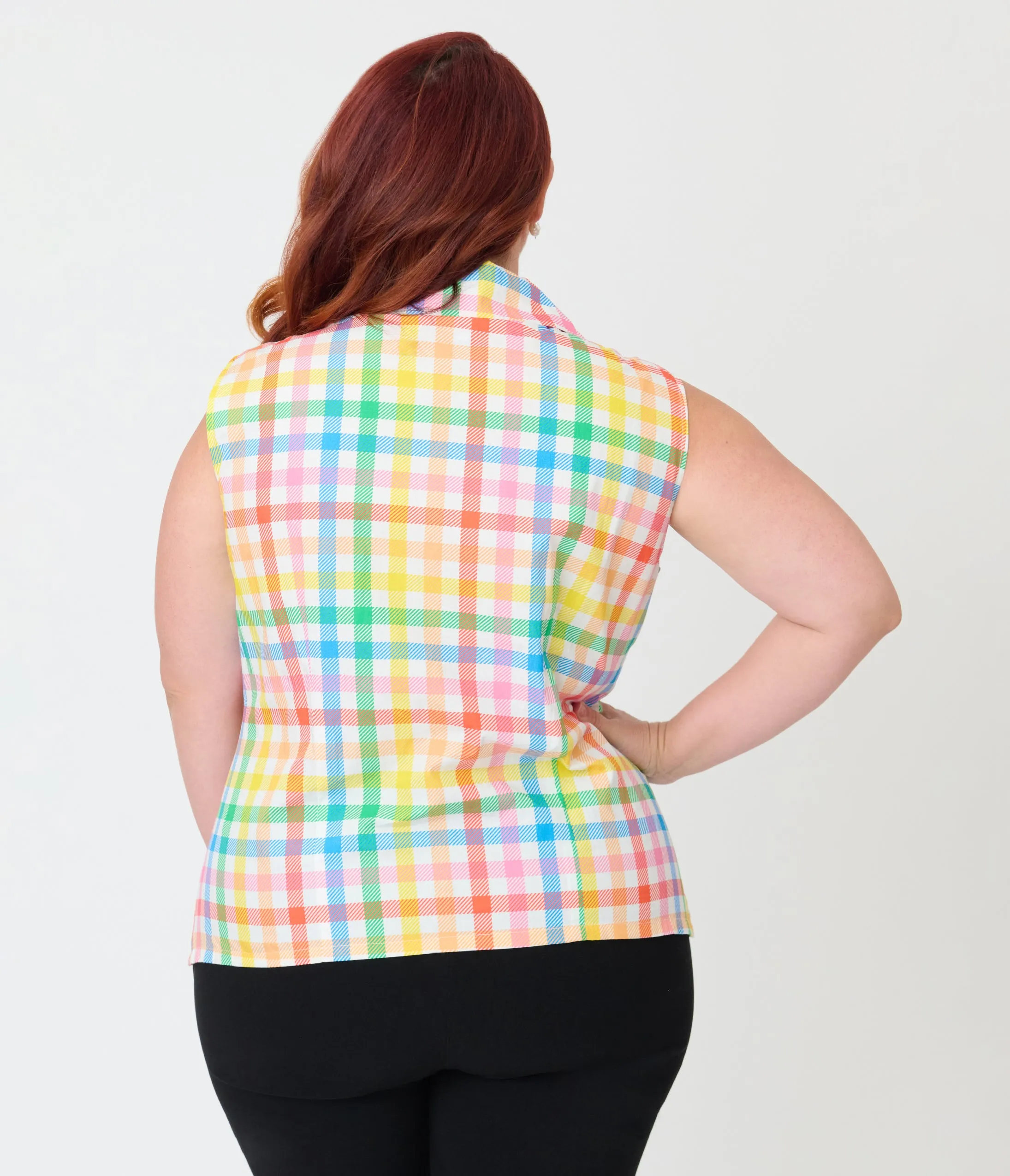 Unique Vintage Plus Size Rainbow Gingham Notched Collar Cotton Blouse sold by Unique Vintage product image thumbnail 2