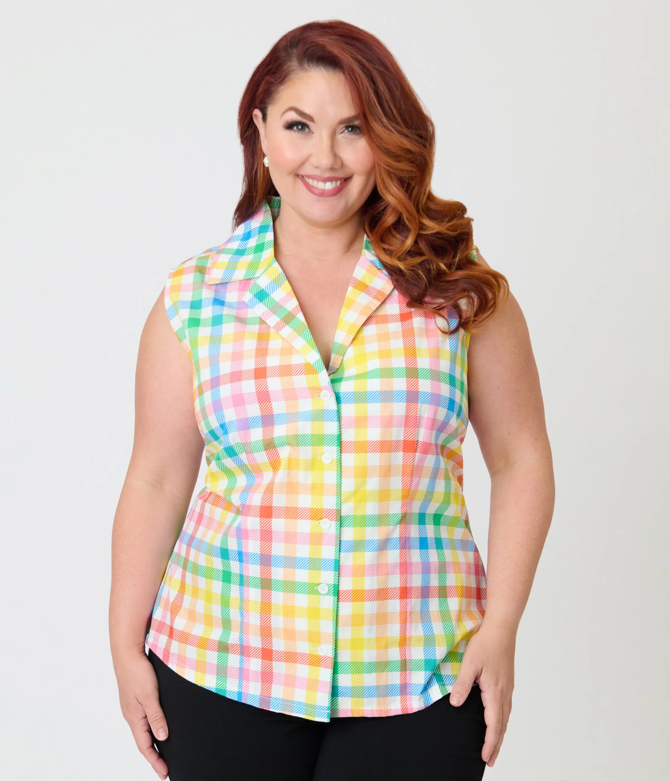 Unique Vintage Plus Size Rainbow Gingham Notched Collar Cotton Blouse sold by Unique Vintage product image thumbnail 3