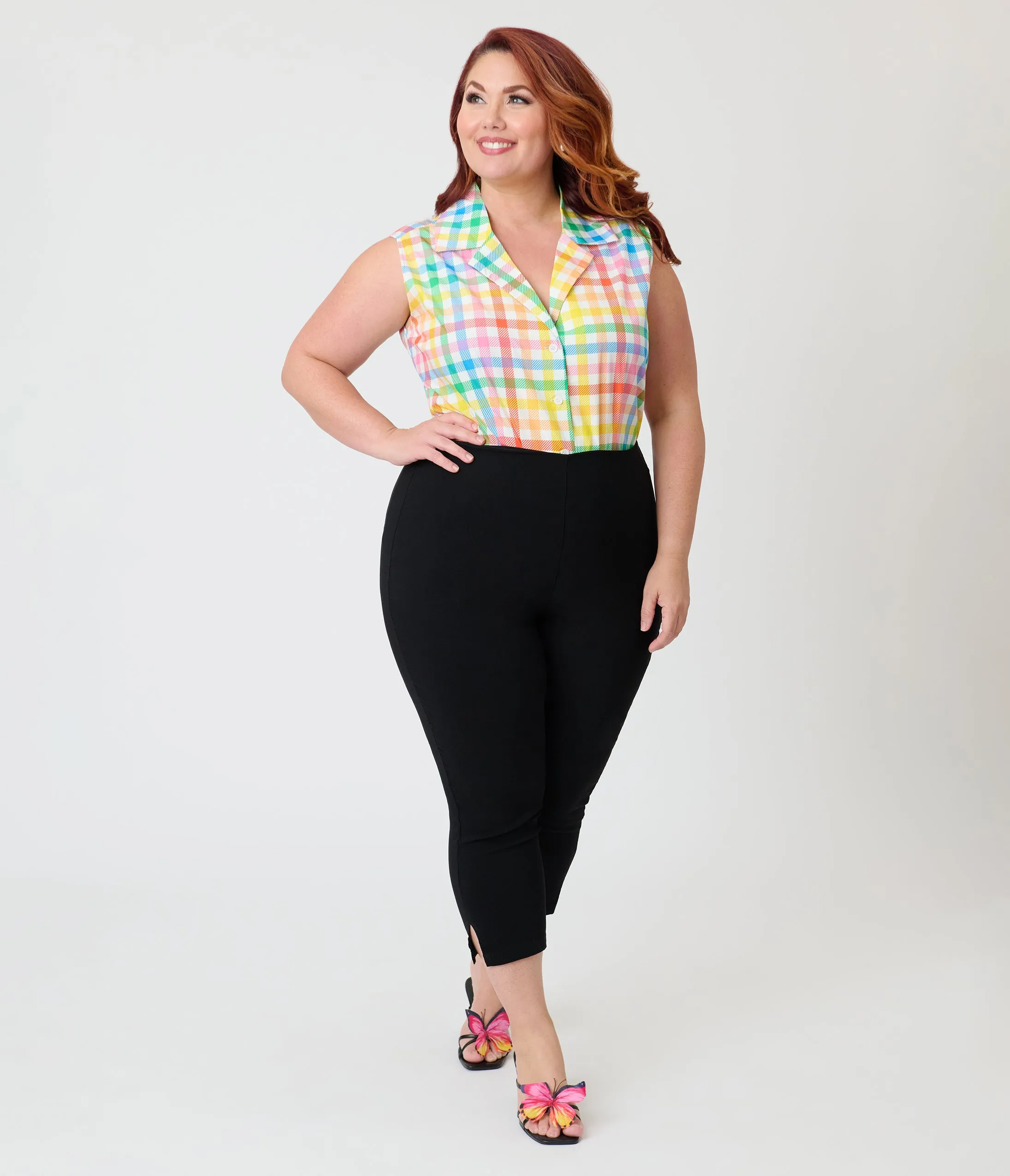 Unique Vintage Plus Size Rainbow Gingham Notched Collar Cotton Blouse sold by Unique Vintage product image thumbnail 4