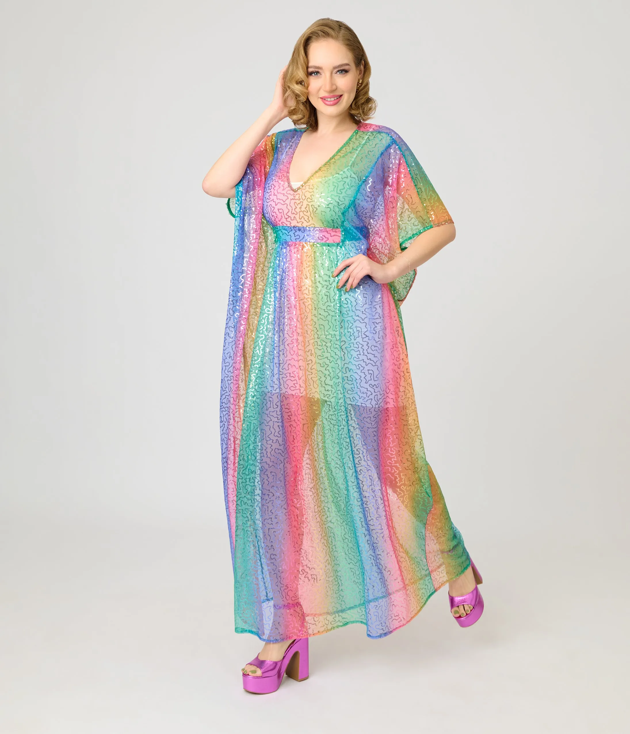 Unique Vintage Rainbow Sequin Mesh Burton Caftan Dress sold by Unique Vintage product image thumbnail 3