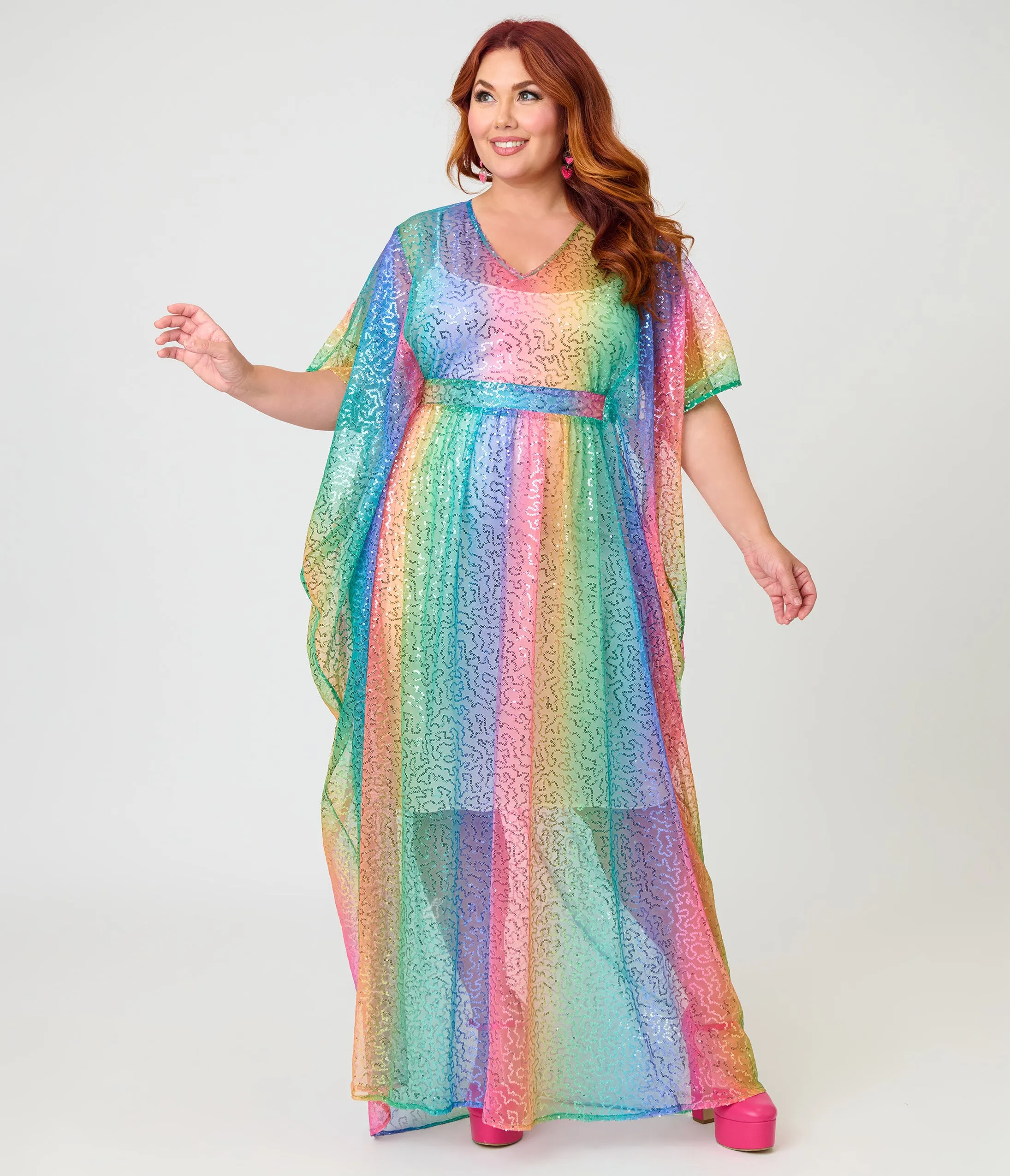 Unique Vintage Rainbow Sequin Mesh Burton Caftan Dress sold by Unique Vintage product image thumbnail 4