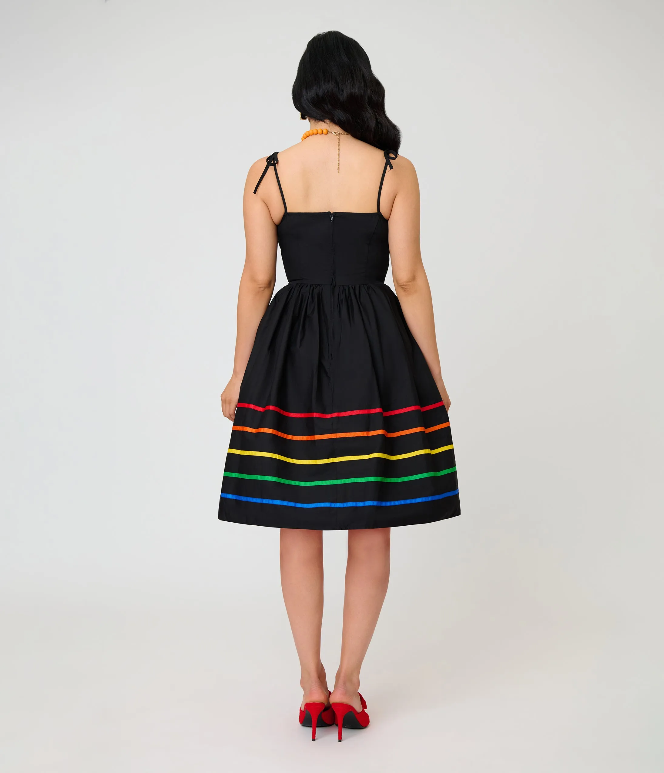 Unique Vintage Black & Rainbow Ribbon Bobbie Swing Dress sold by Unique Vintage product image thumbnail 2