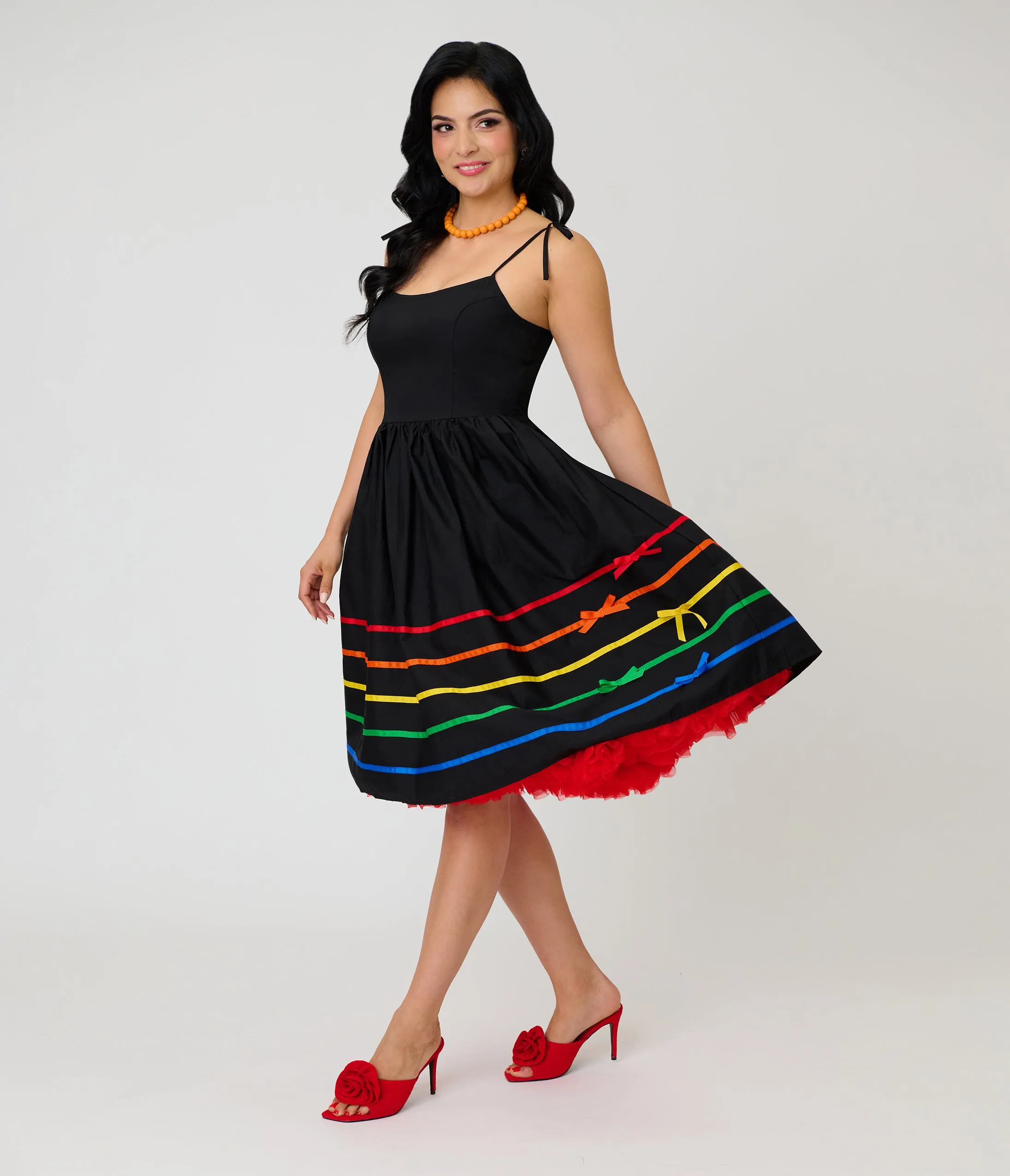 Unique Vintage Black & Rainbow Ribbon Bobbie Swing Dress sold by Unique Vintage product image thumbnail 3