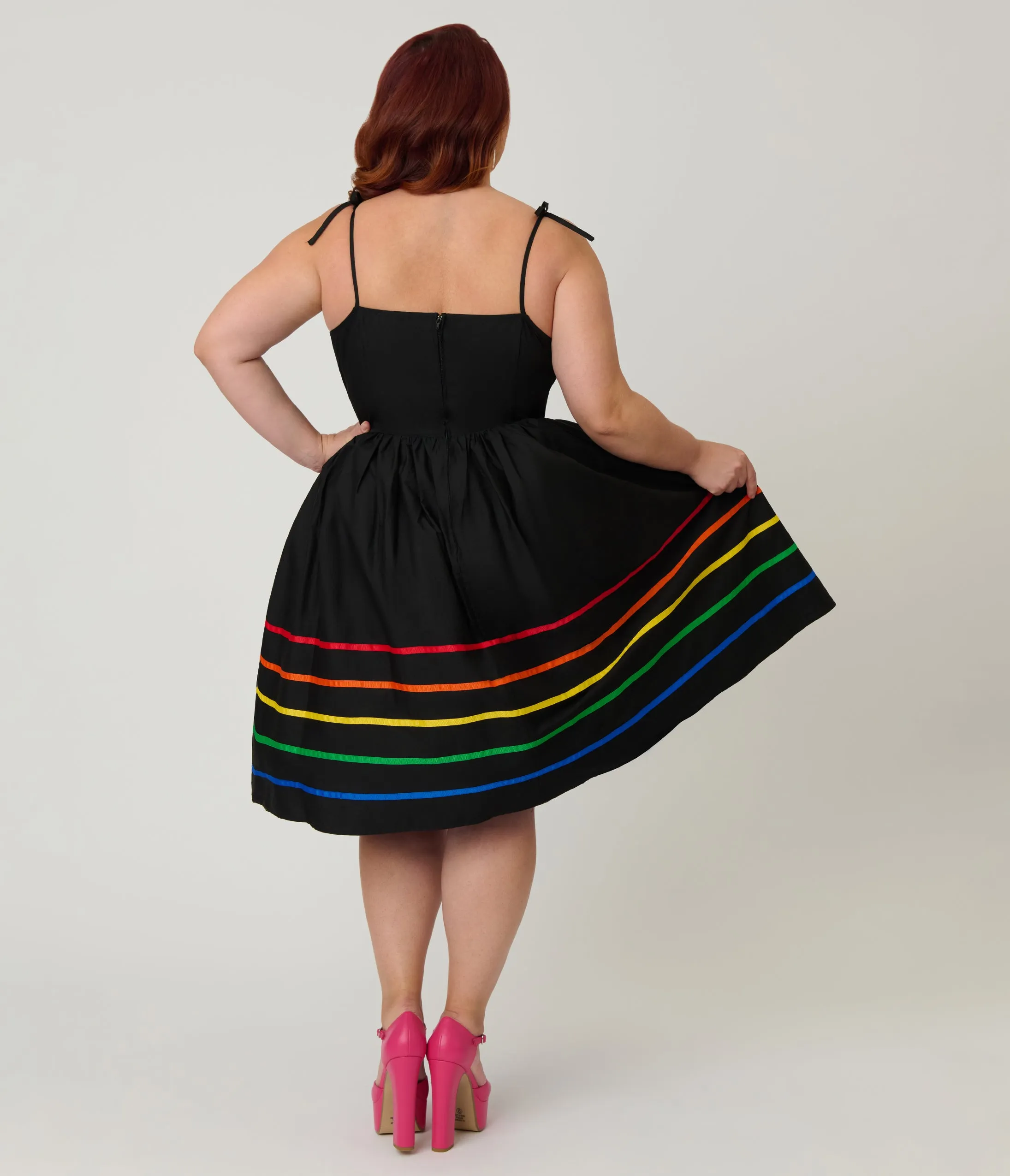 Unique Vintage Plus Size Black & Rainbow Ribbon Bobbie Swing Dress sold by Unique Vintage product image thumbnail 2