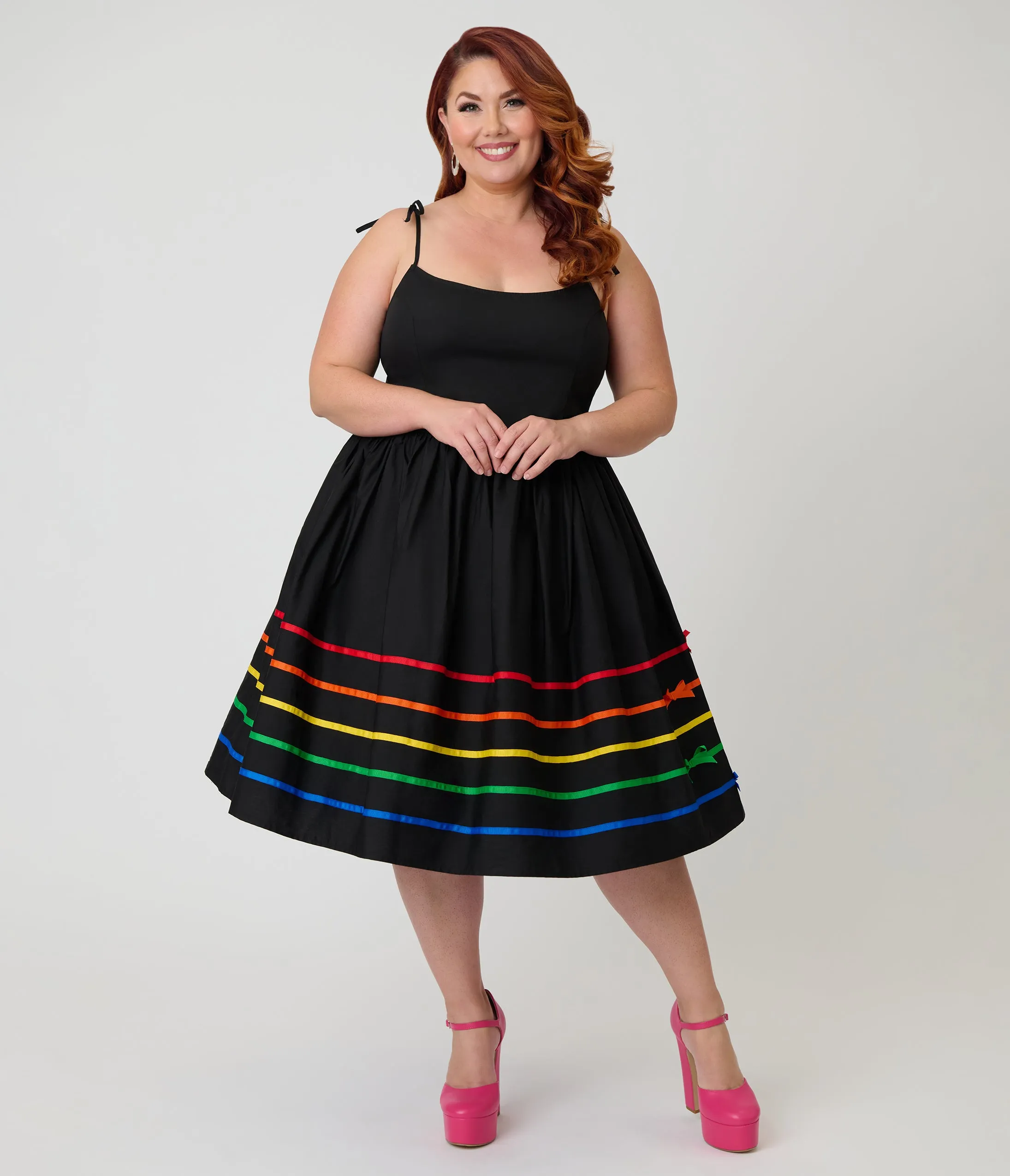 Unique Vintage Plus Size Black & Rainbow Ribbon Bobbie Swing Dress sold by Unique Vintage product image thumbnail 3