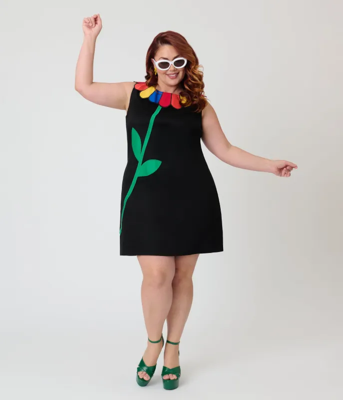 Smak Parlour Plus Size Black & Rainbow Collar Shift Dress made by Unique Vintage