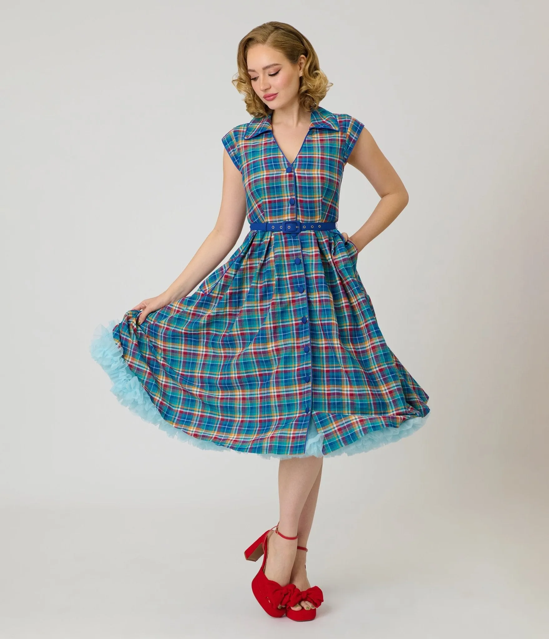 Unique Vintage Blue Madras Plaid Shirt Swing Dress sold by Unique Vintage product image thumbnail 3