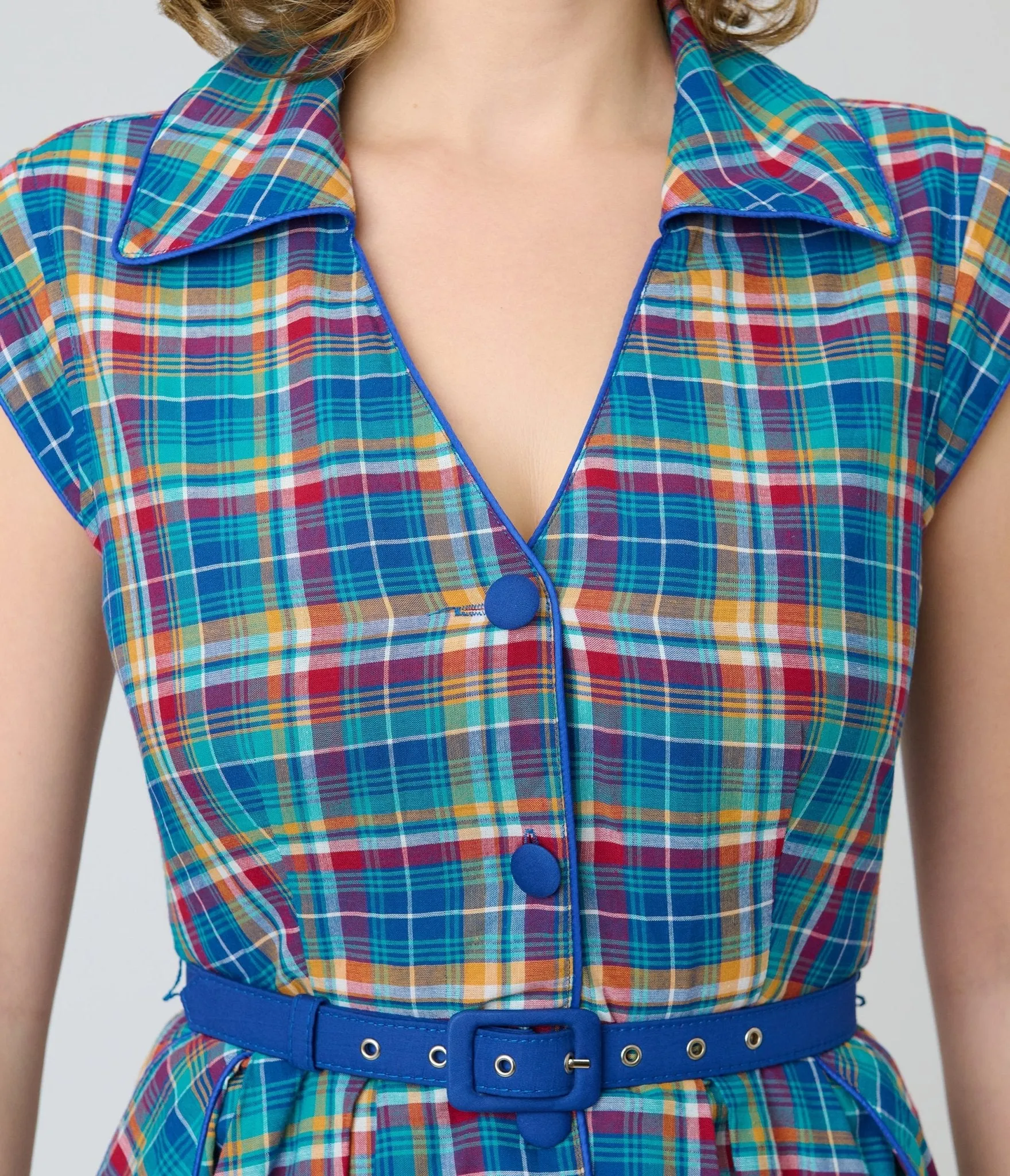 Unique Vintage Blue Madras Plaid Shirt Swing Dress sold by Unique Vintage product image thumbnail 4