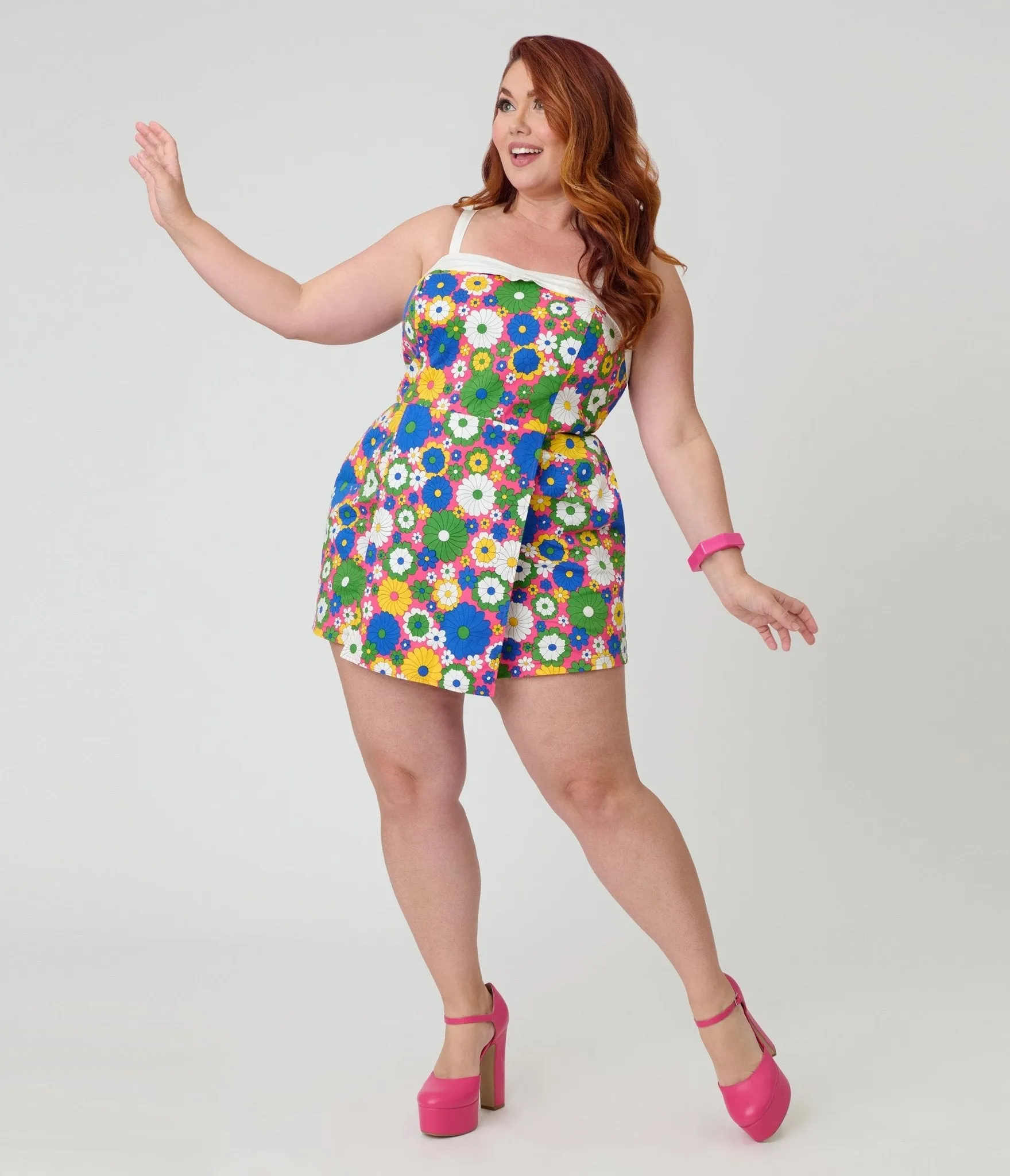 Unique Vintage Plus Size Blue Mod Floral Skirted Dolly Romper sold by Unique Vintage product image thumbnail 3