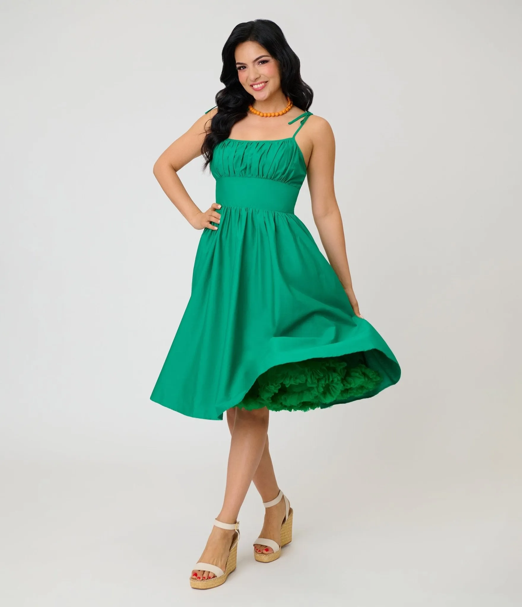 Unique Vintage Green Sleeveless Cotton Swing Dress sold by Unique Vintage product image thumbnail 3